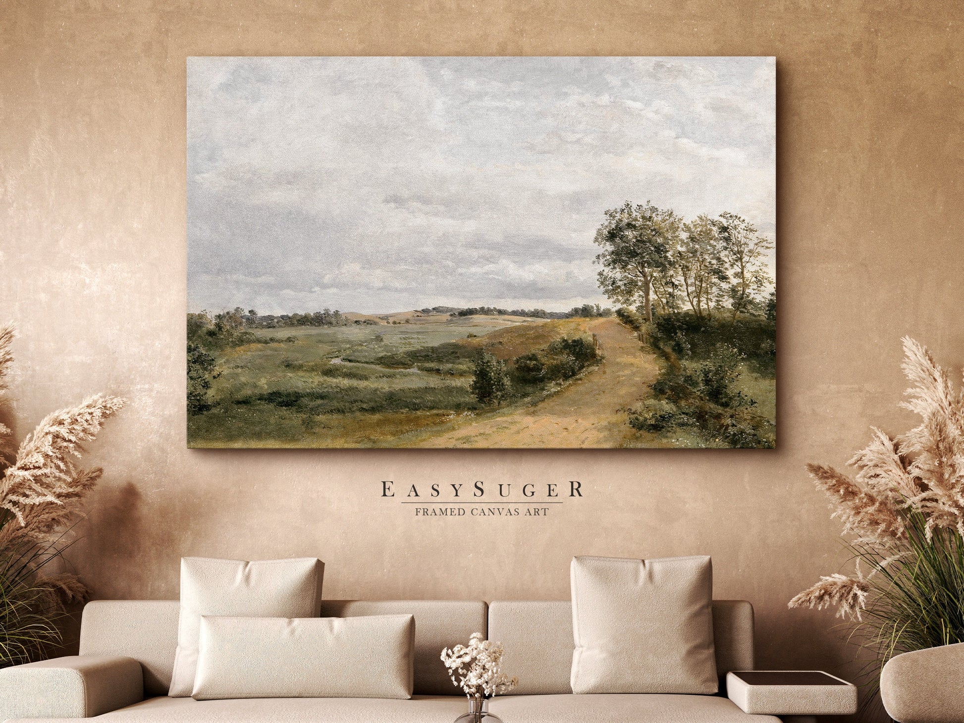 EasySuger Vintage Landscape Wall Art Print, Nature Framed Large Gallery Art, Minimalist Art Ready to Hang (with hanging kit)