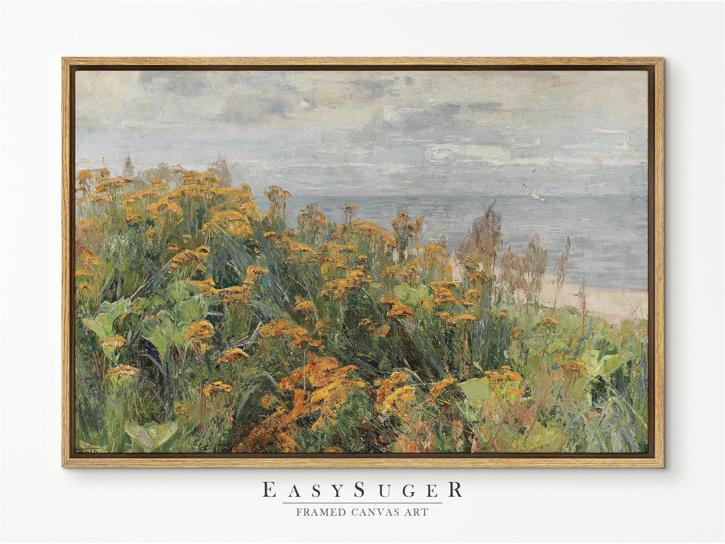 EasySuger Wildflower Field Landscape Oil Painting Framed Canvas Print | with hanging kit FF23