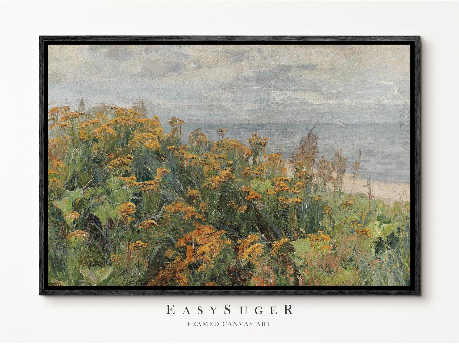 EasySuger Wildflower Field Landscape Oil Painting Framed Canvas Print | with hanging kit FF23