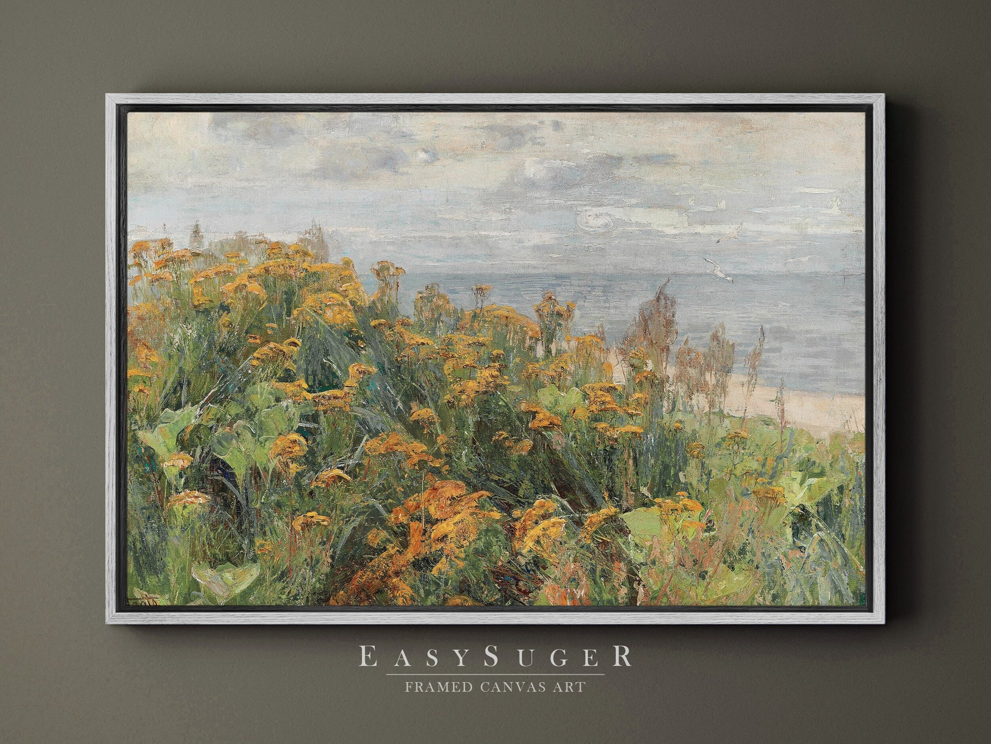 EasySuger Wildflower Field Landscape Oil Painting Framed Canvas Print | with hanging kit FF23