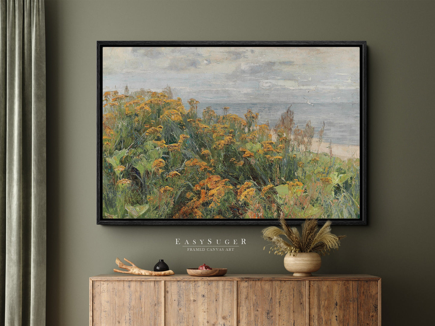 EasySuger Wildflower Field Landscape Oil Painting Framed Canvas Print | with hanging kit FF23