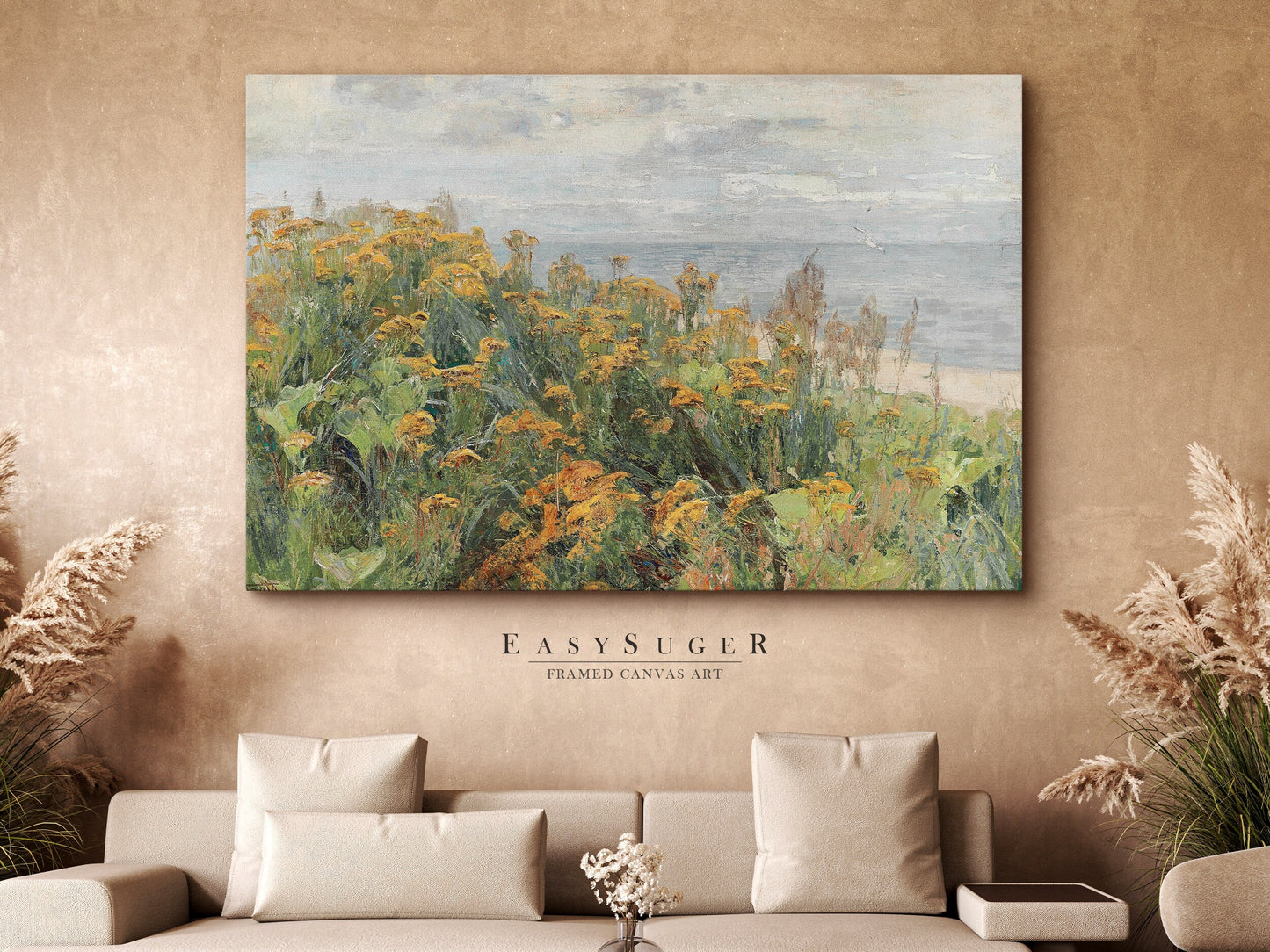 EasySuger Wildflower Field Landscape Oil Painting Framed Canvas Print | with hanging kit FF23