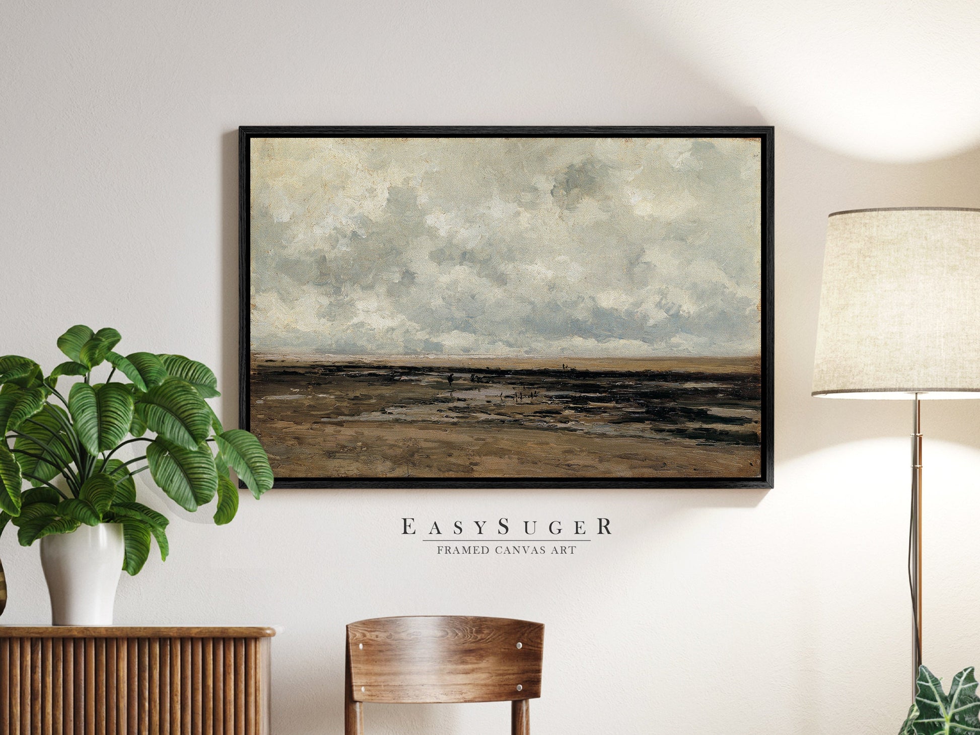 EasySuger Vintage Seascape Wall Art, Vintage Ship Painting Gallery Art, Minimalist Art Ready to Hang (with hanging kit)