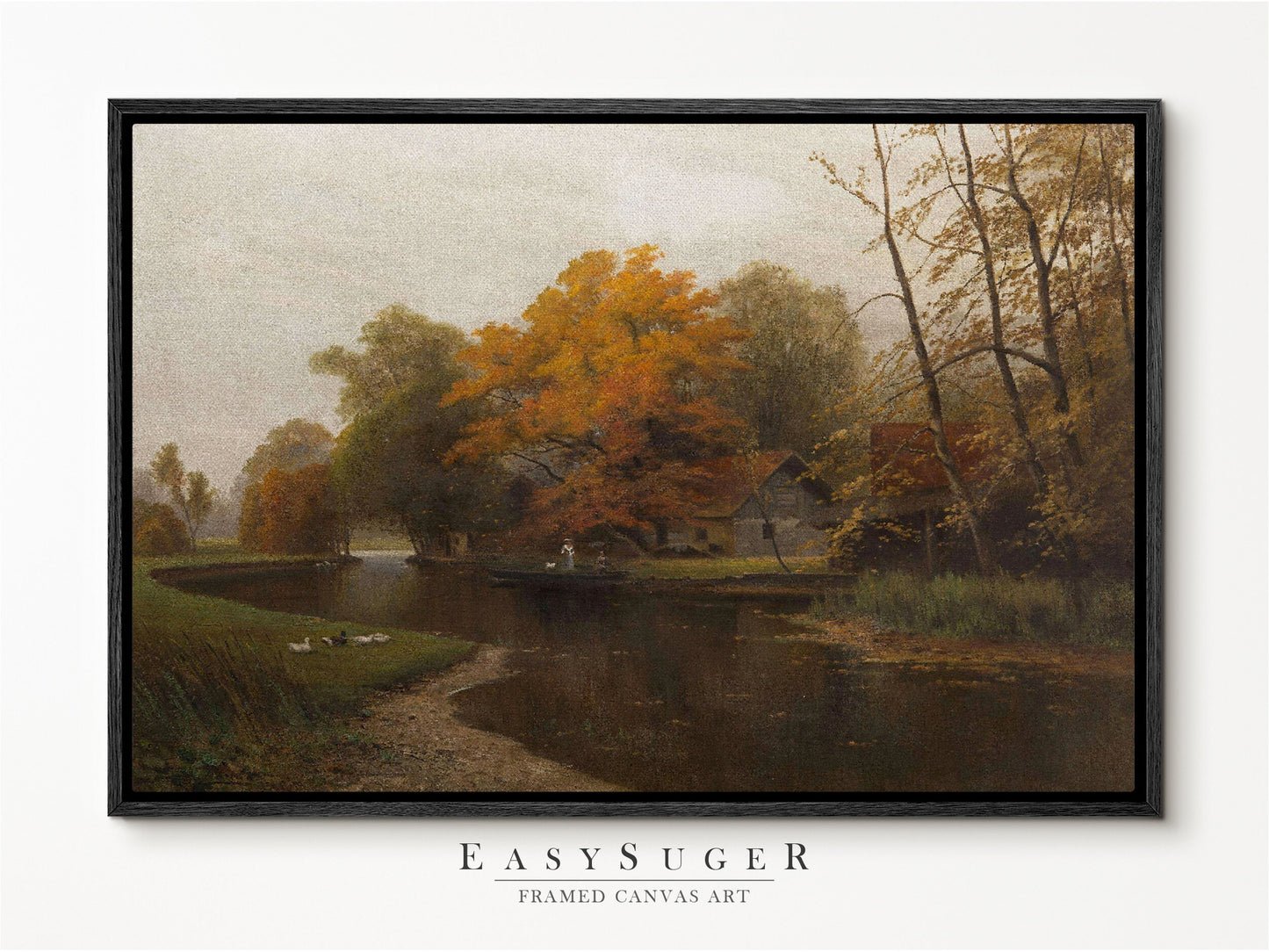 EasySuger Autumn by the River Framed Canvas Art, Nature Framed Large Gallery Art, Minimalist Art Ready to Hang (with hanging kit) VT-38