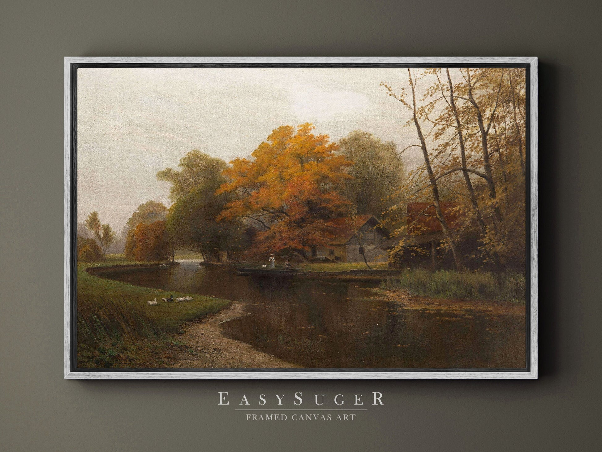 EasySuger Autumn by the River Framed Canvas Art, Nature Framed Large Gallery Art, Minimalist Art Ready to Hang (with hanging kit) VT-38