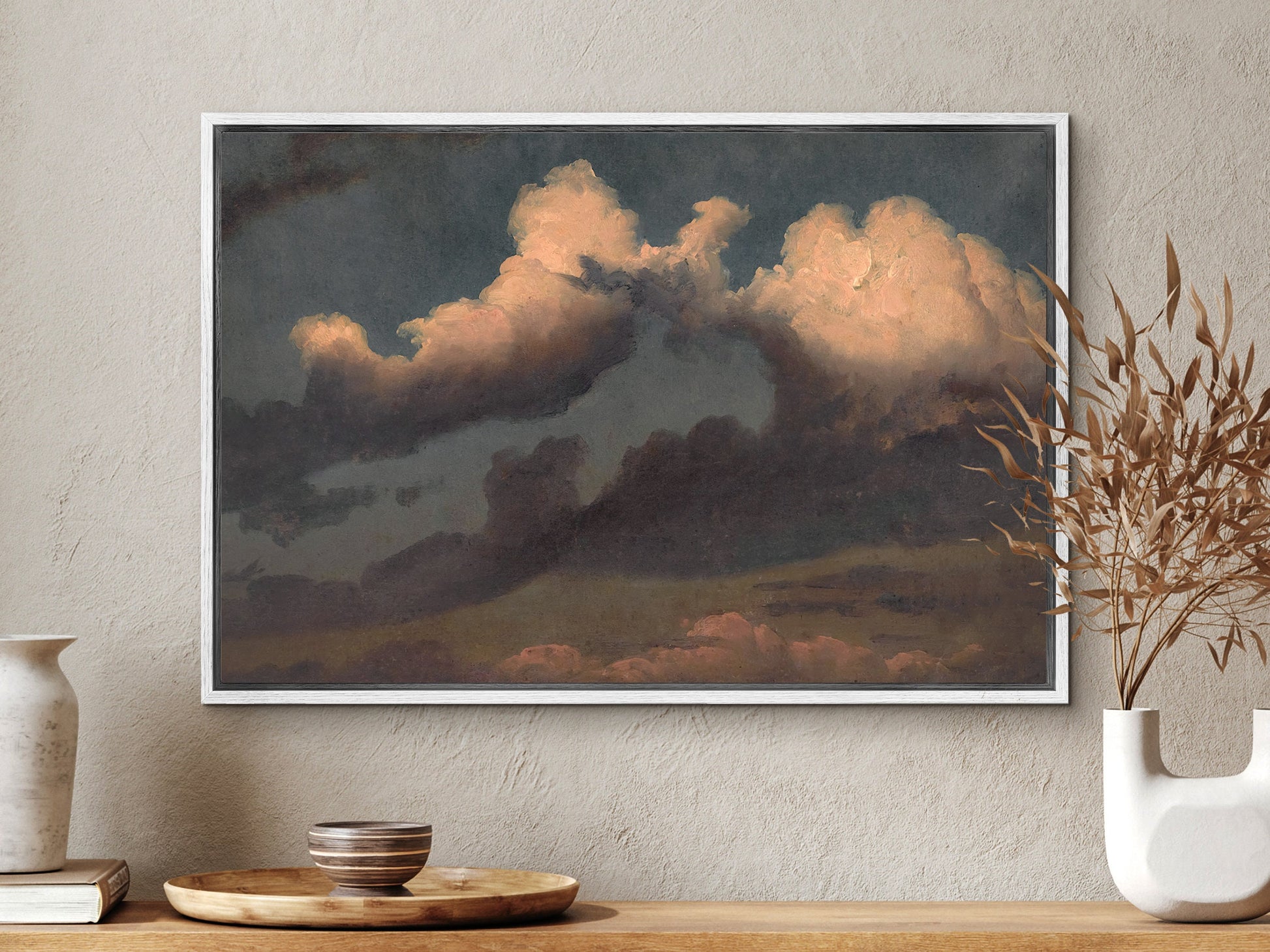 SouthandArt Abstract Clouds Wall art, Framed Canvas Art print with hanging kit