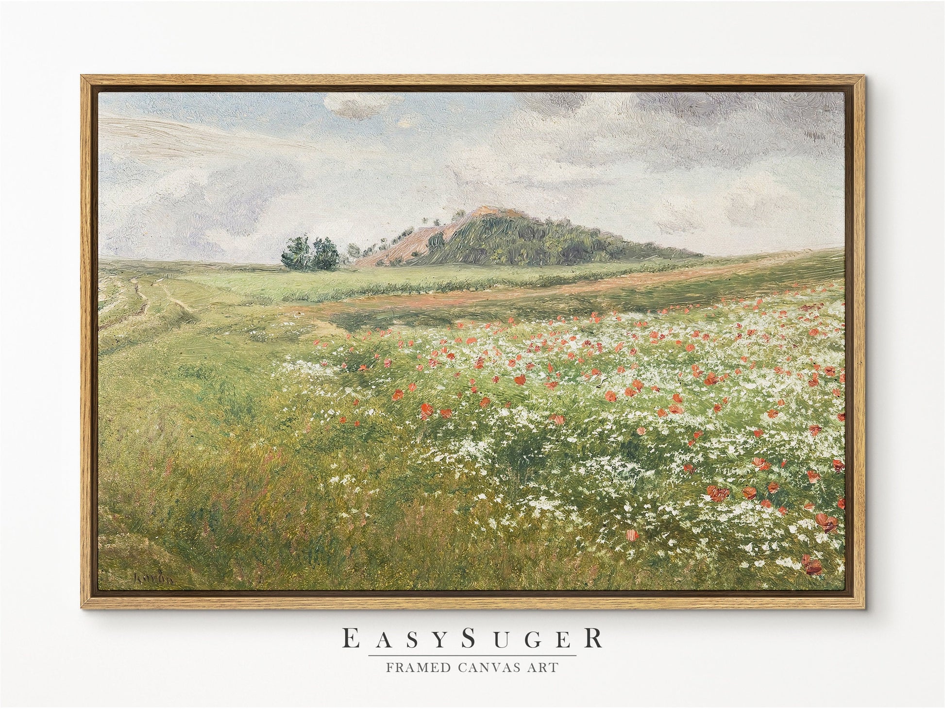 EasySuger Wildflower Field Landscape | Oil Painting Framed Canvas Print | with hanging kit