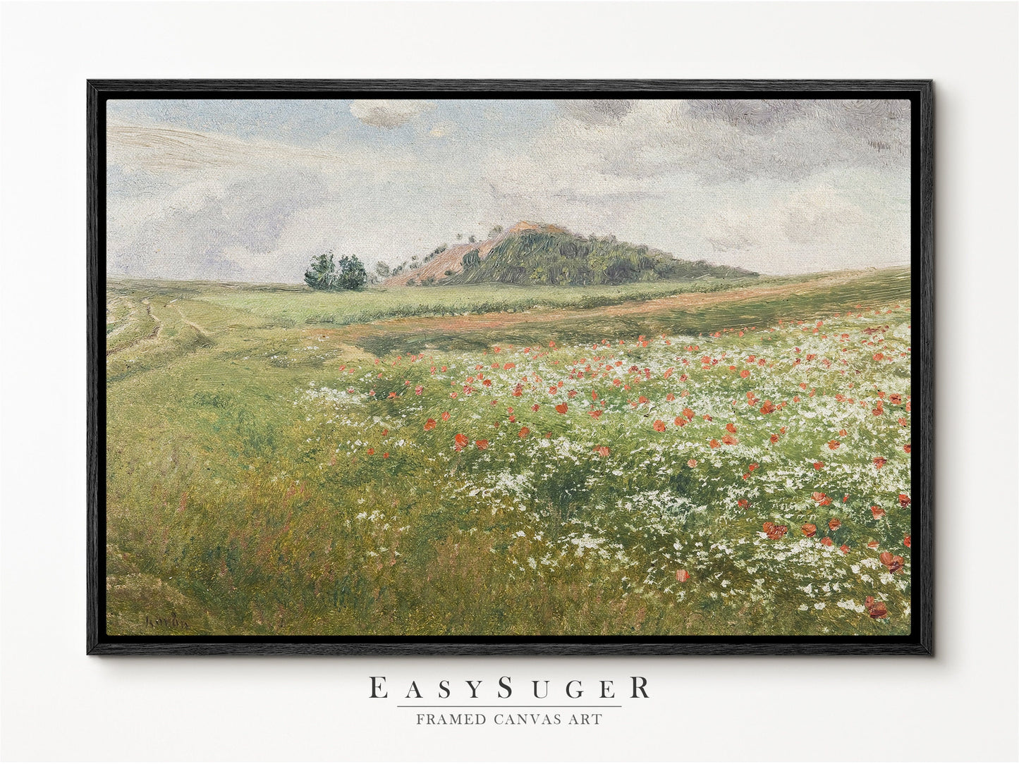 EasySuger Wildflower Field Landscape | Oil Painting Framed Canvas Print | with hanging kit