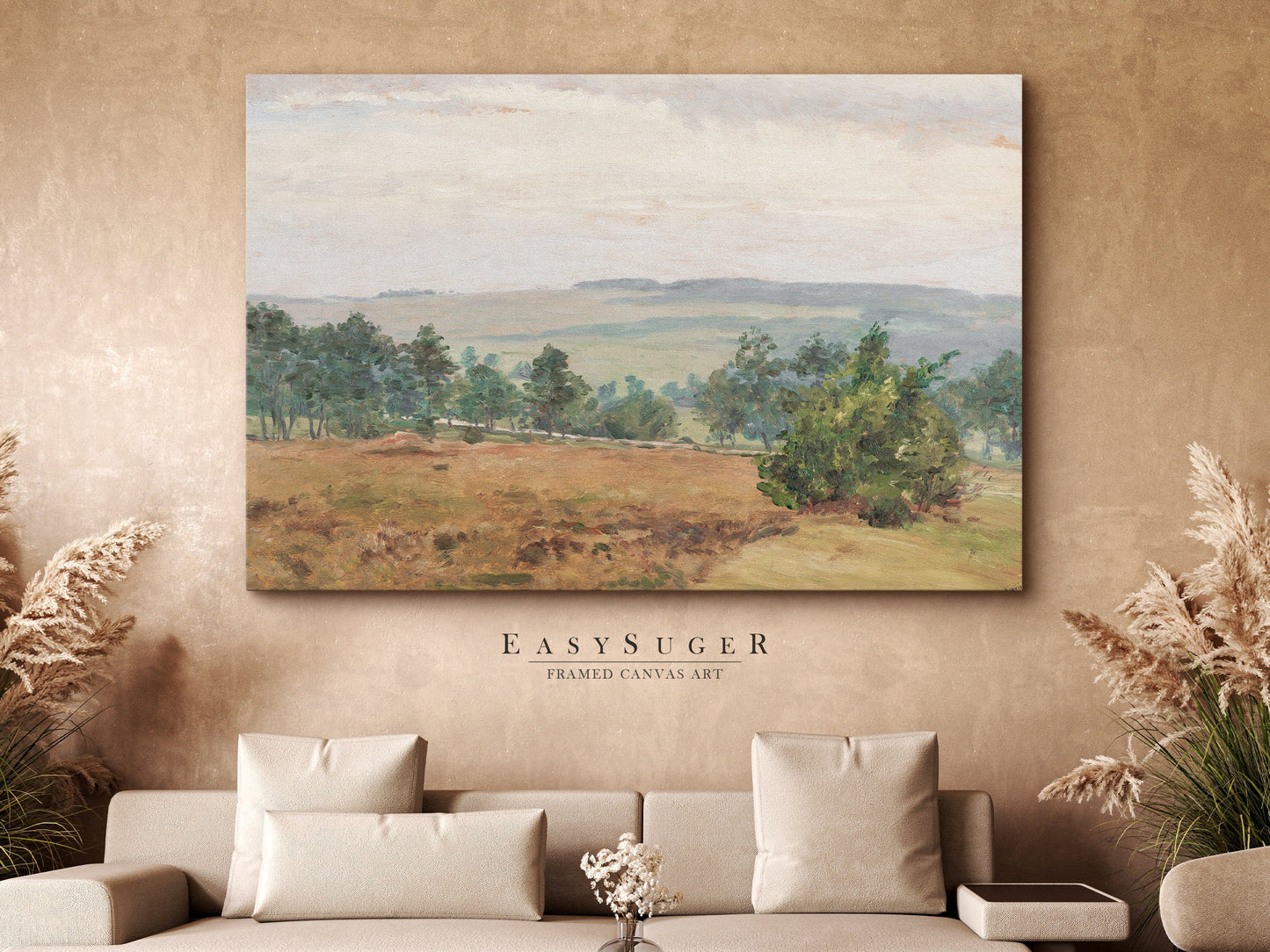 EasySuger Wildflower Field Landscape Oil Painting Framed Canvas Print | with hanging kit