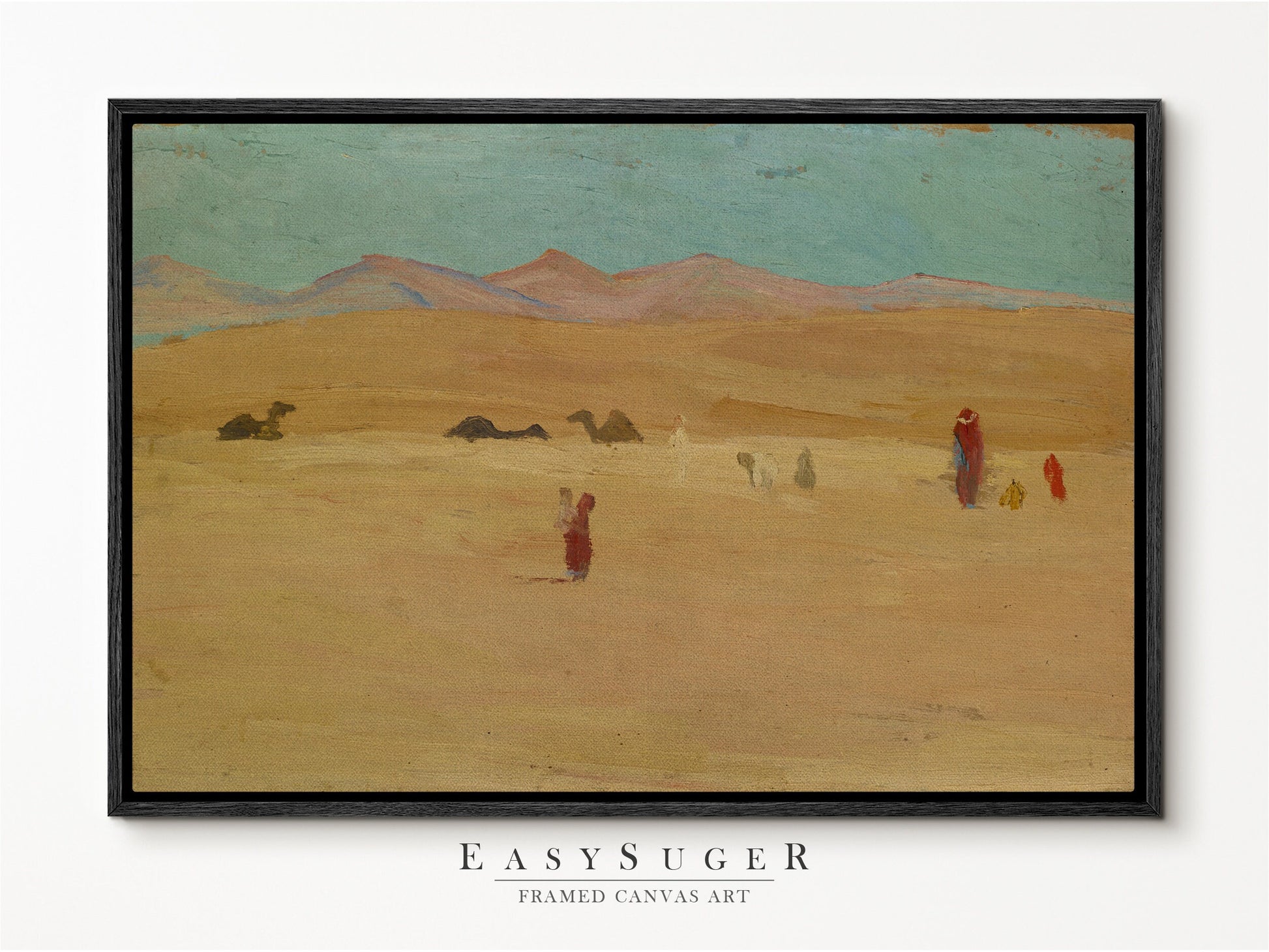 EasySuger Oil Painting Desert with Camel Wall Art, Nature Framed Large Gallery Art, Minimalist Art Ready to Hang (with hanging kit)