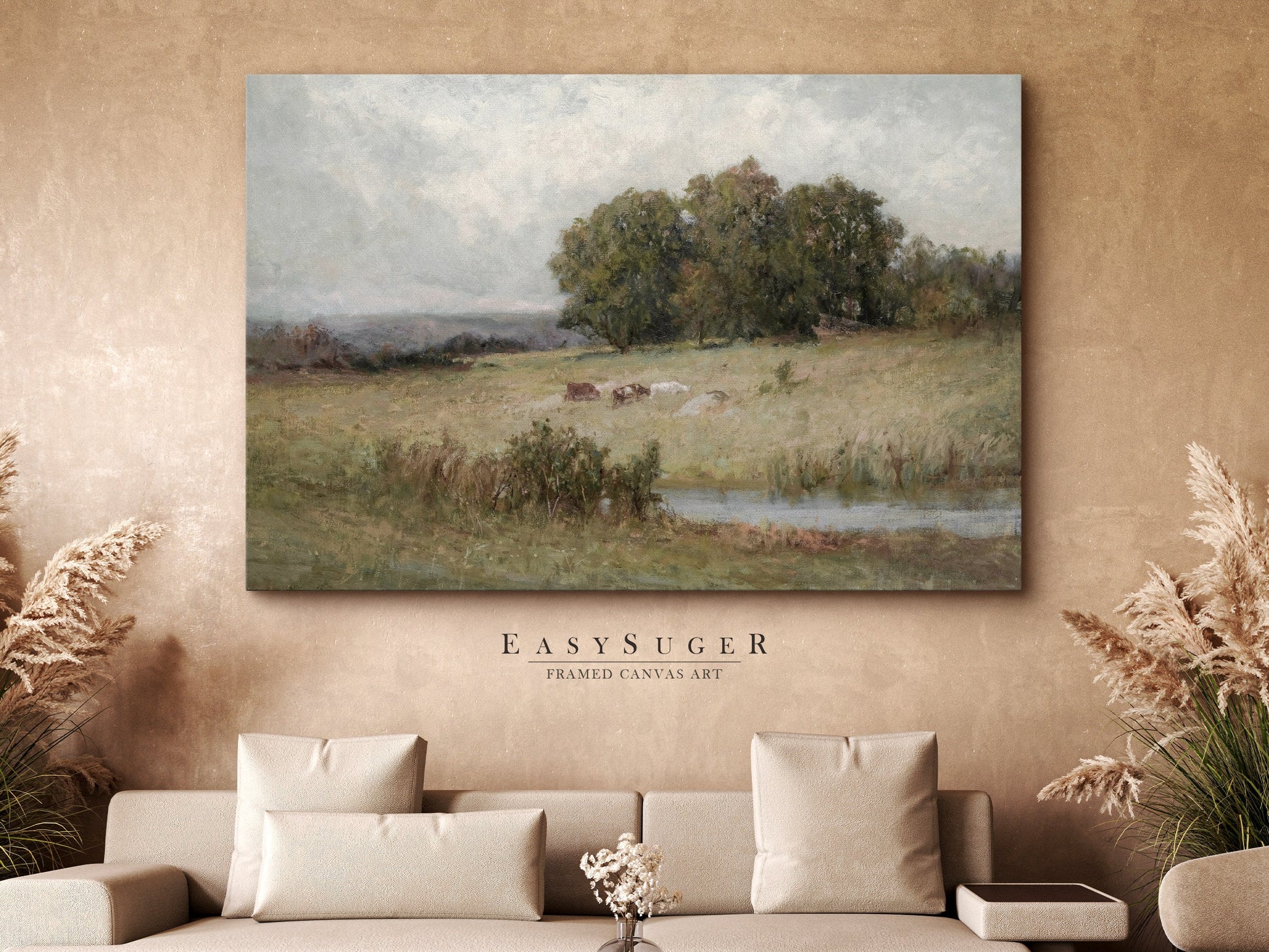 EasySuger Oil Painting Landscape Wall Art, Nature Framed Large Gallery Art, Minimalist Art Ready to Hang | VT35