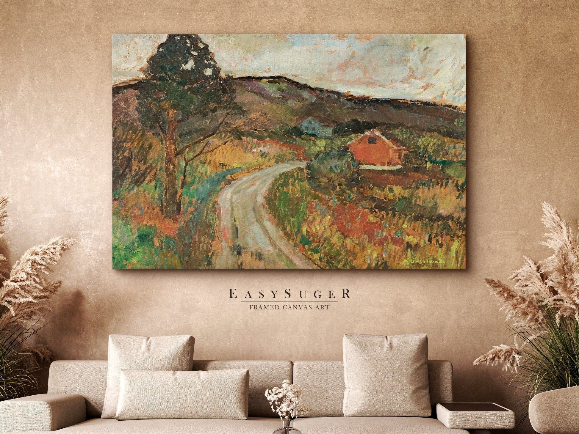 EasySuger Oil Painting Country Landscape Wall Art, Nature Framed Large Gallery Art, Minimalist Art Ready to Hang | MP96