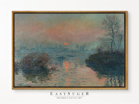 EasySuger Claude Monet Soleil couchant sur la Seine à Lavacourt, effet d’hiver (1880) | Framed Canvas Wall Art with hanging kit