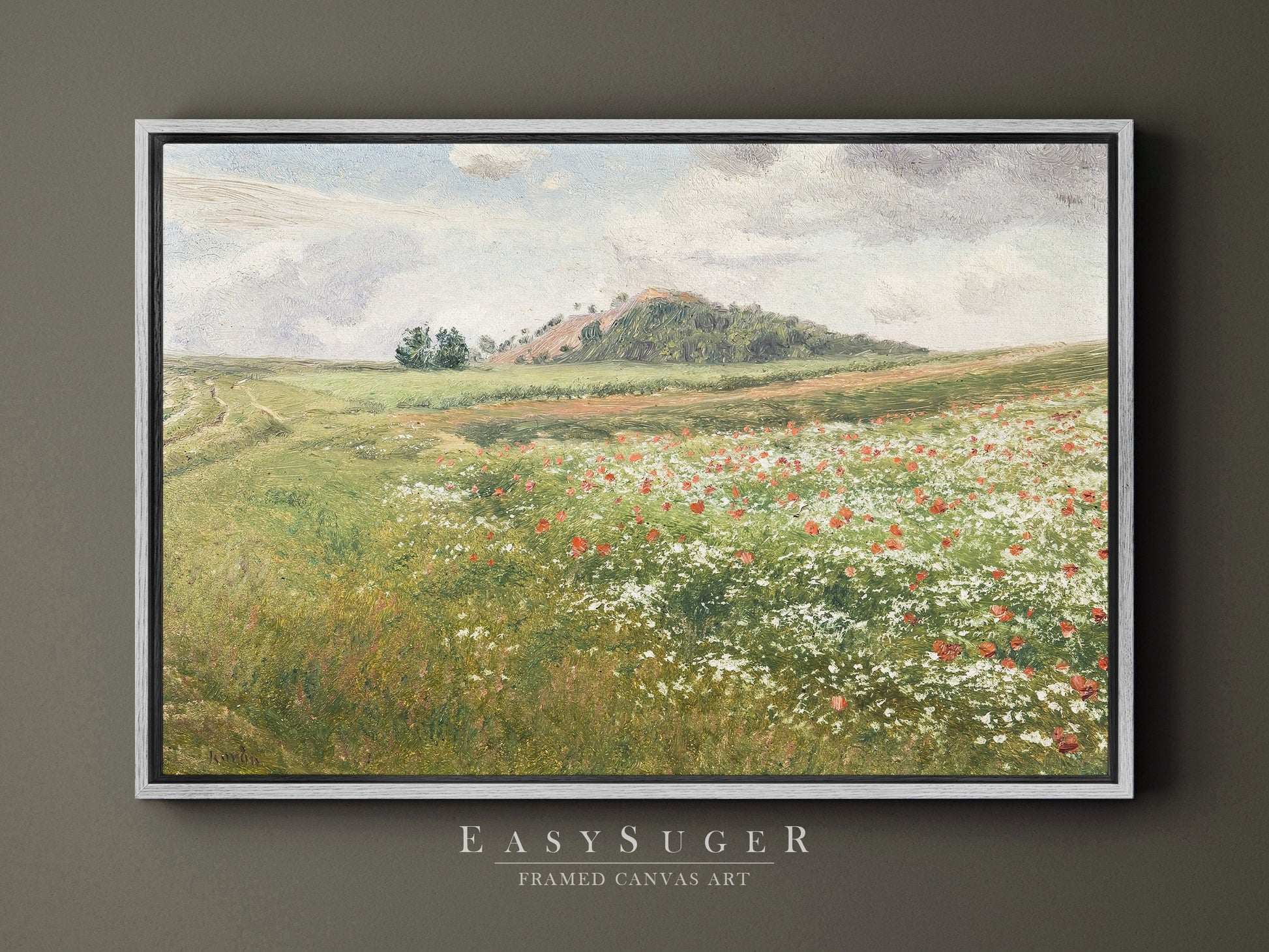 EasySuger Wildflower Field Landscape | Oil Painting Framed Canvas Print | with hanging kit