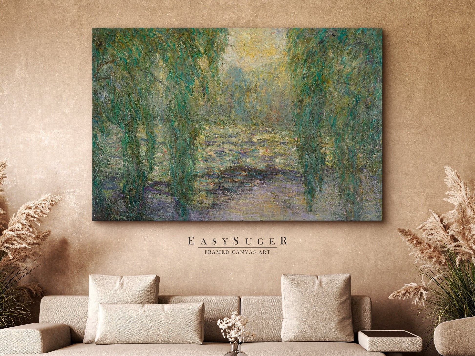 EasySuger Claude Monet Framed Print | Framed Canvas Wall Art with hanging kit | LES