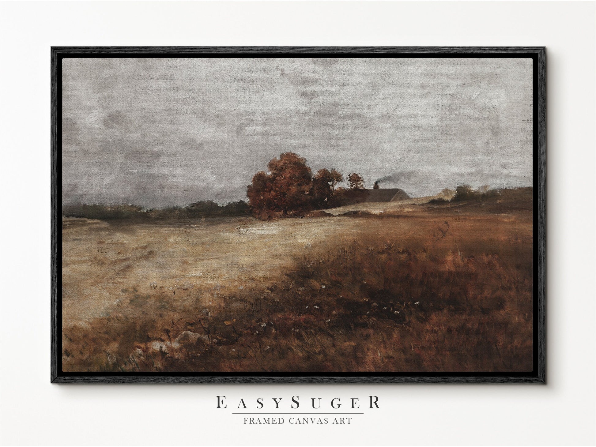 EasySuger Autumn WildField Framed Canvas Art, Nature Framed Large Gallery Art, Minimalist Art Ready to Hang with hanging kit