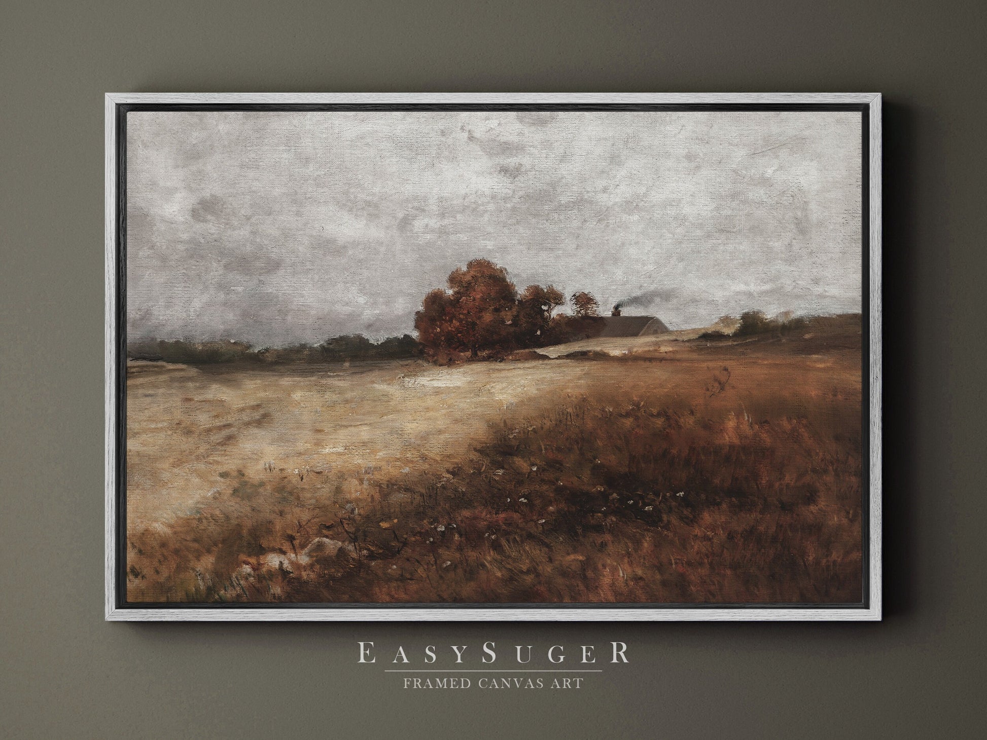 EasySuger Autumn WildField Framed Canvas Art, Nature Framed Large Gallery Art, Minimalist Art Ready to Hang with hanging kit