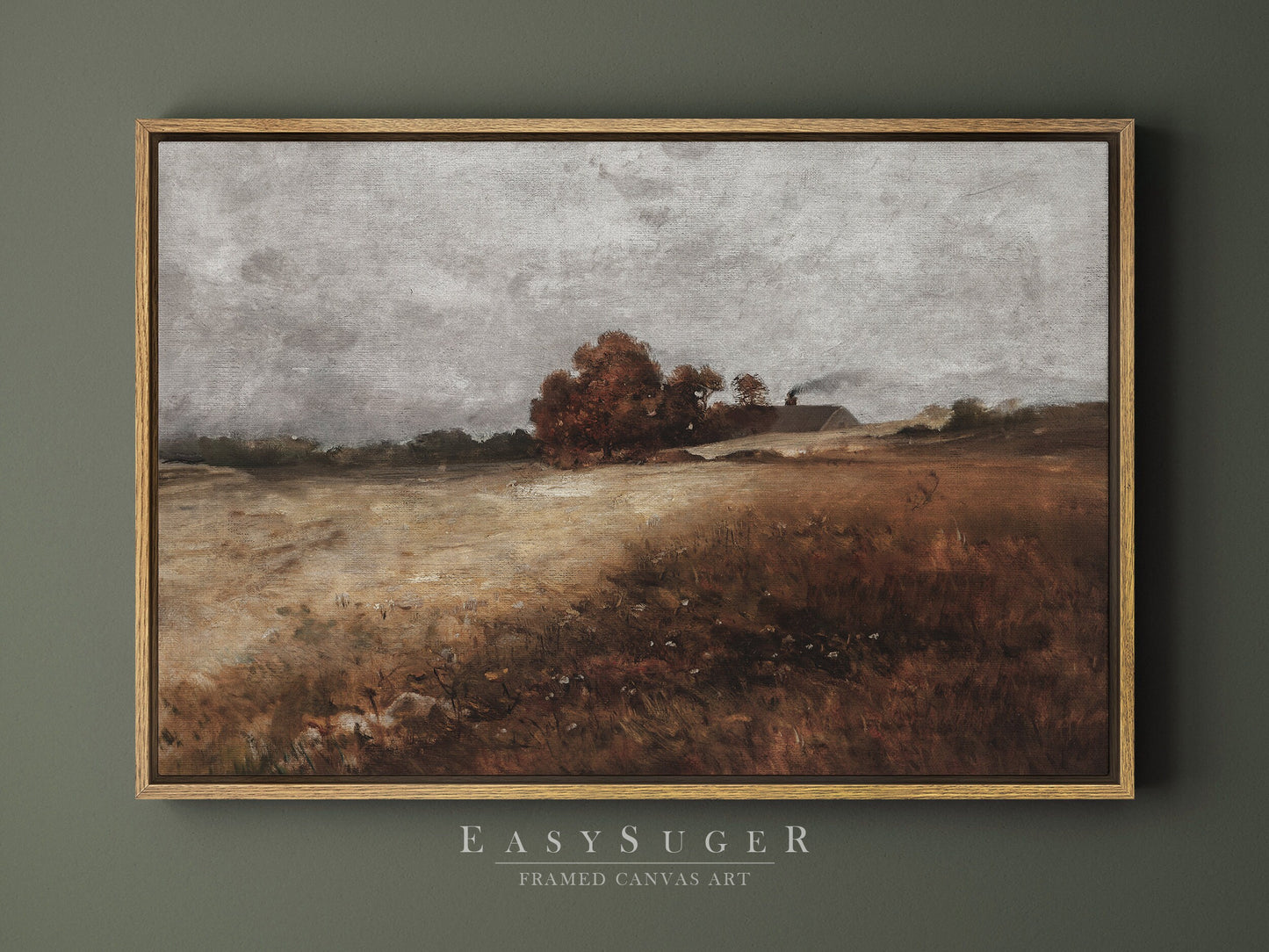 EasySuger Autumn WildField Framed Canvas Art, Nature Framed Large Gallery Art, Minimalist Art Ready to Hang with hanging kit