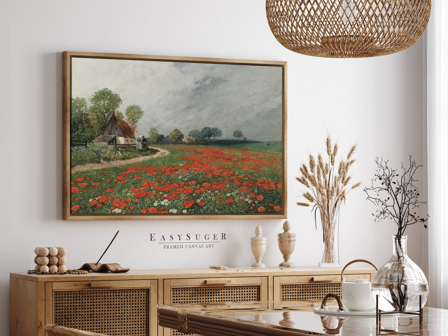 EasySuger Wildflower Field Landscape Oil Painting Framed Canvas Print | with hanging kit | WFR1