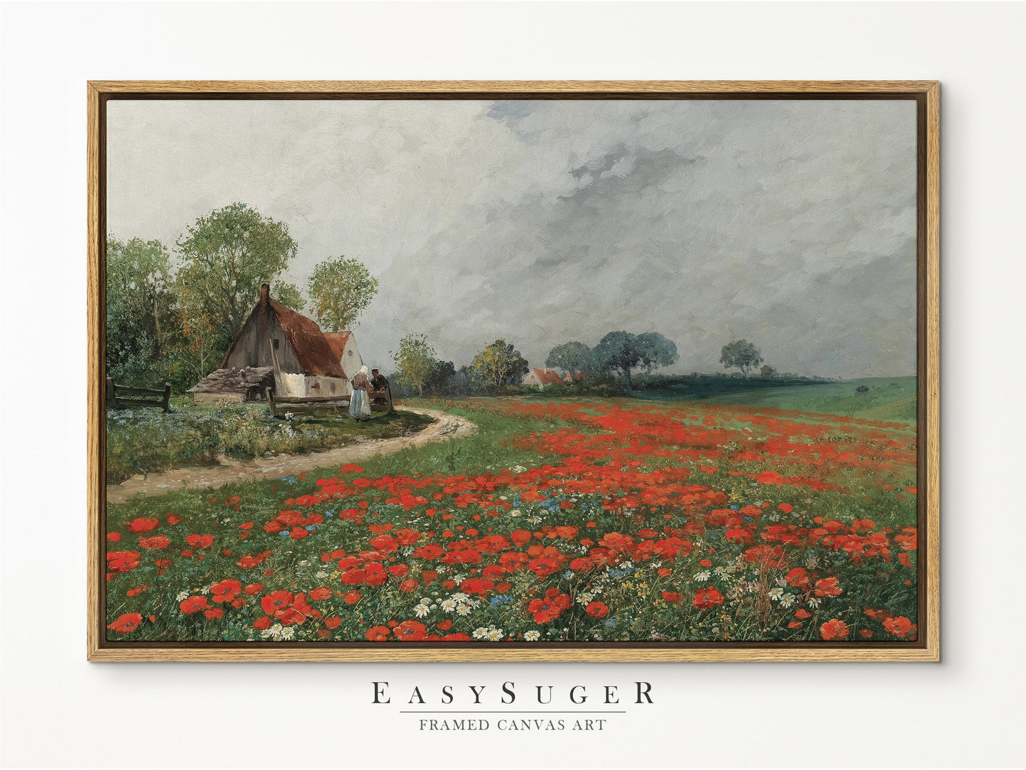 EasySuger Wildflower Field Landscape Oil Painting Framed Canvas Print | with hanging kit | WFR1