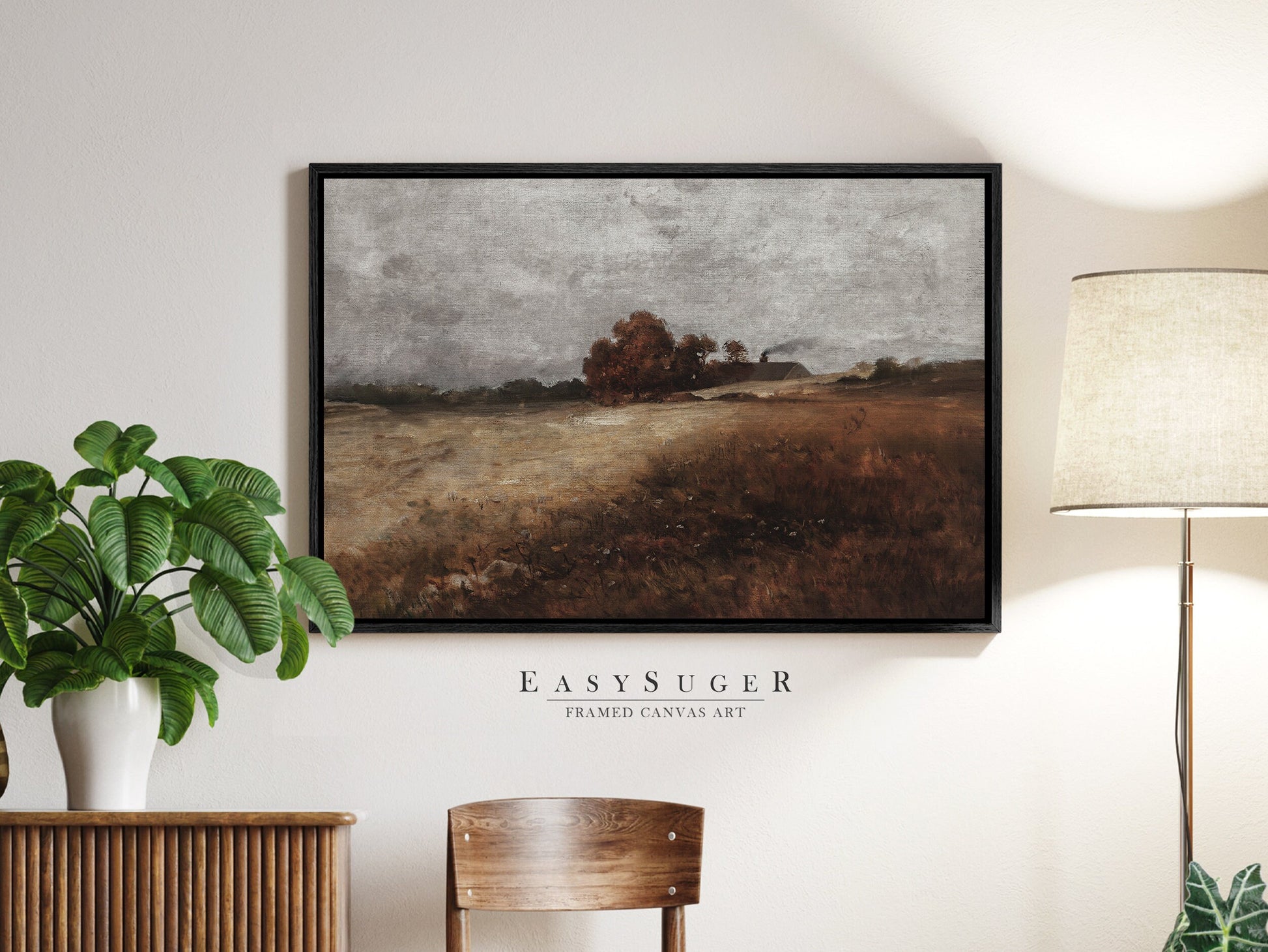 EasySuger Autumn WildField Framed Canvas Art, Nature Framed Large Gallery Art, Minimalist Art Ready to Hang with hanging kit