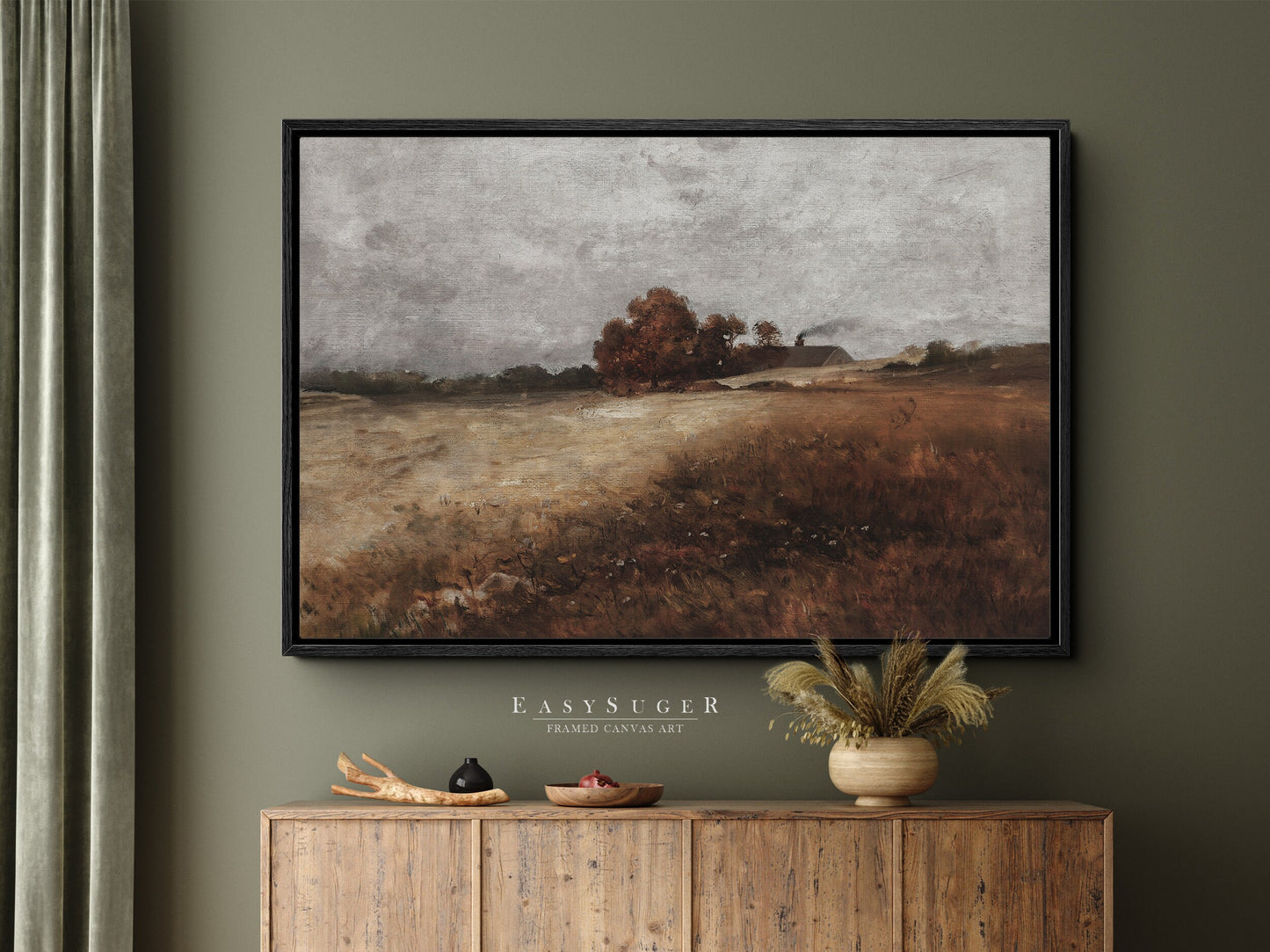 EasySuger Autumn WildField Framed Canvas Art, Nature Framed Large Gallery Art, Minimalist Art Ready to Hang with hanging kit