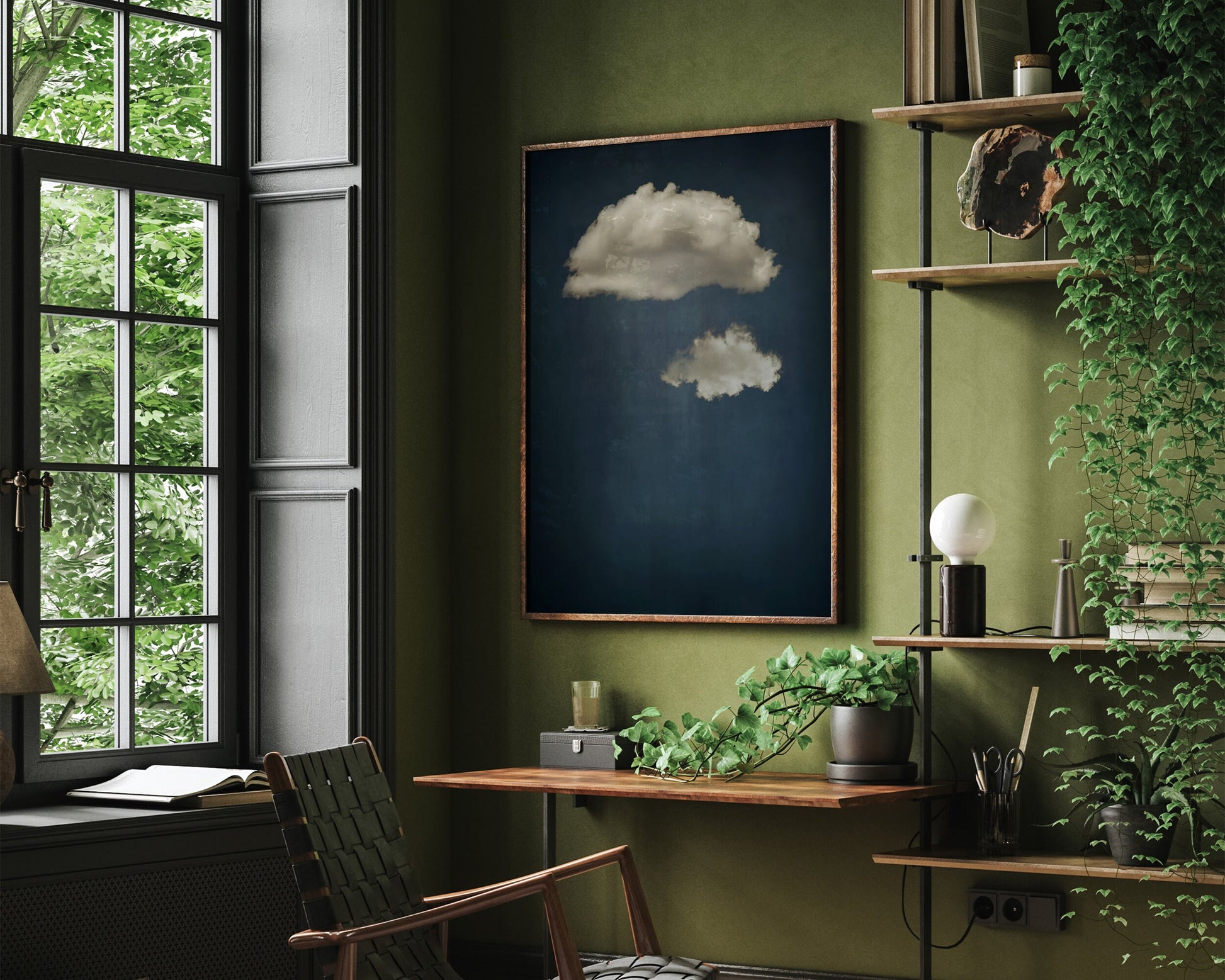 Vintage Moody Clouds Wall Art Print, Cloudy Sky Framed Large Gallery Art, Minimalist Art with hanging kit CL38