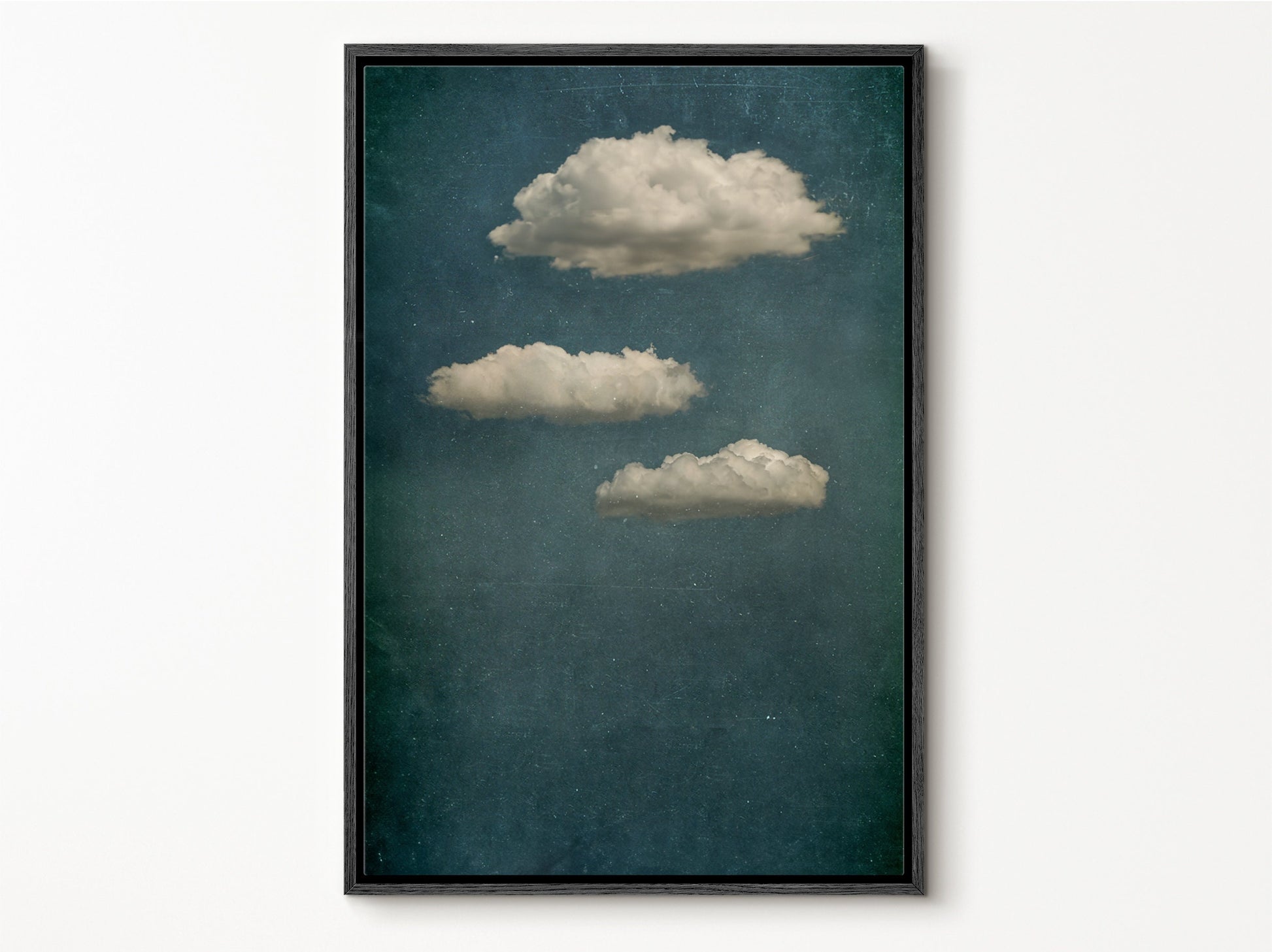 SouthandArt Vintage Moody Clouds Wall Art Print, Cloudy Sky Framed Large Gallery Art, Minimalist Art with hanging kit