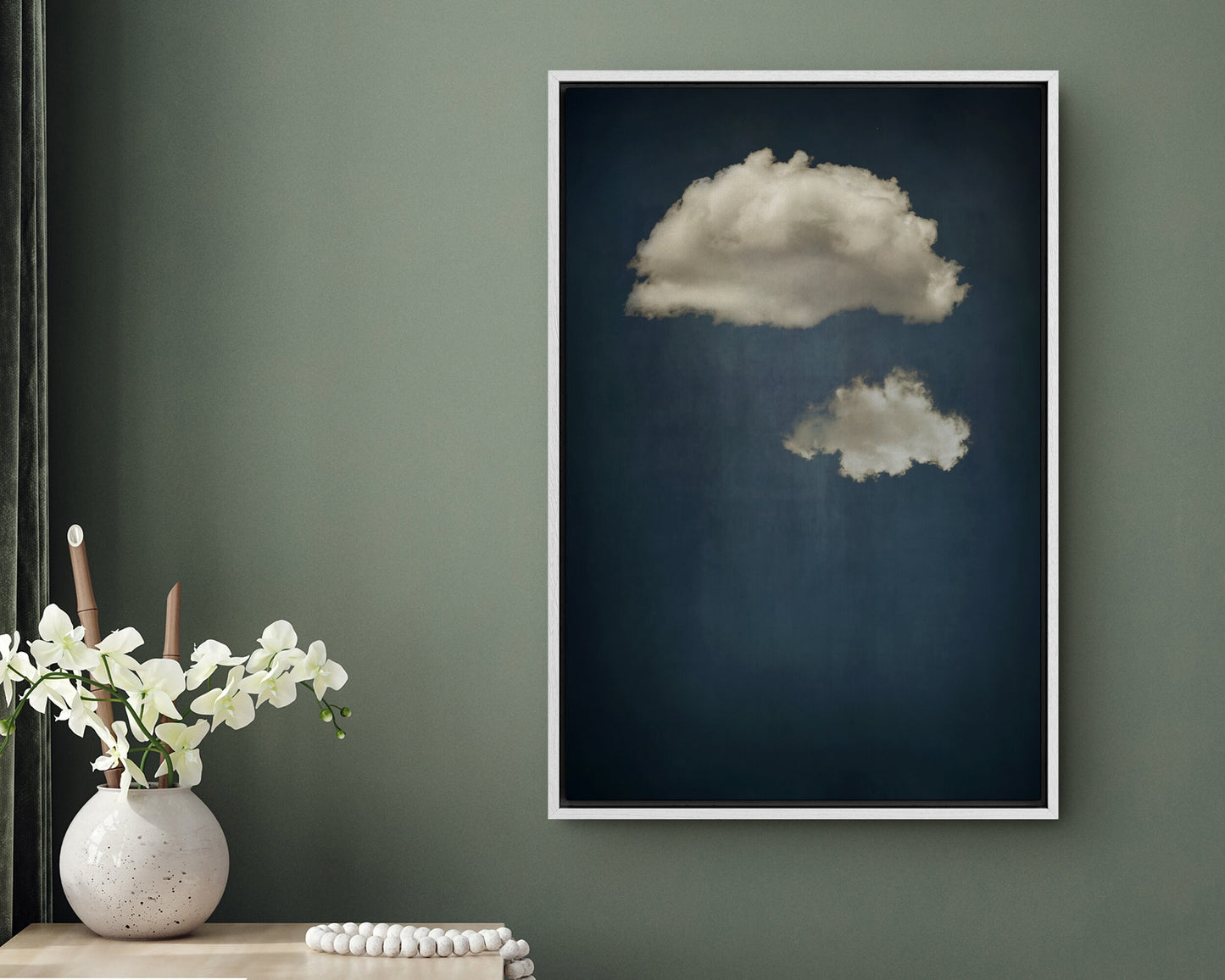 SouthandArt Vintage Moody Clouds Wall Art Print, Cloudy Sky Framed Large Gallery Art, Minimalist Art with hanging kit