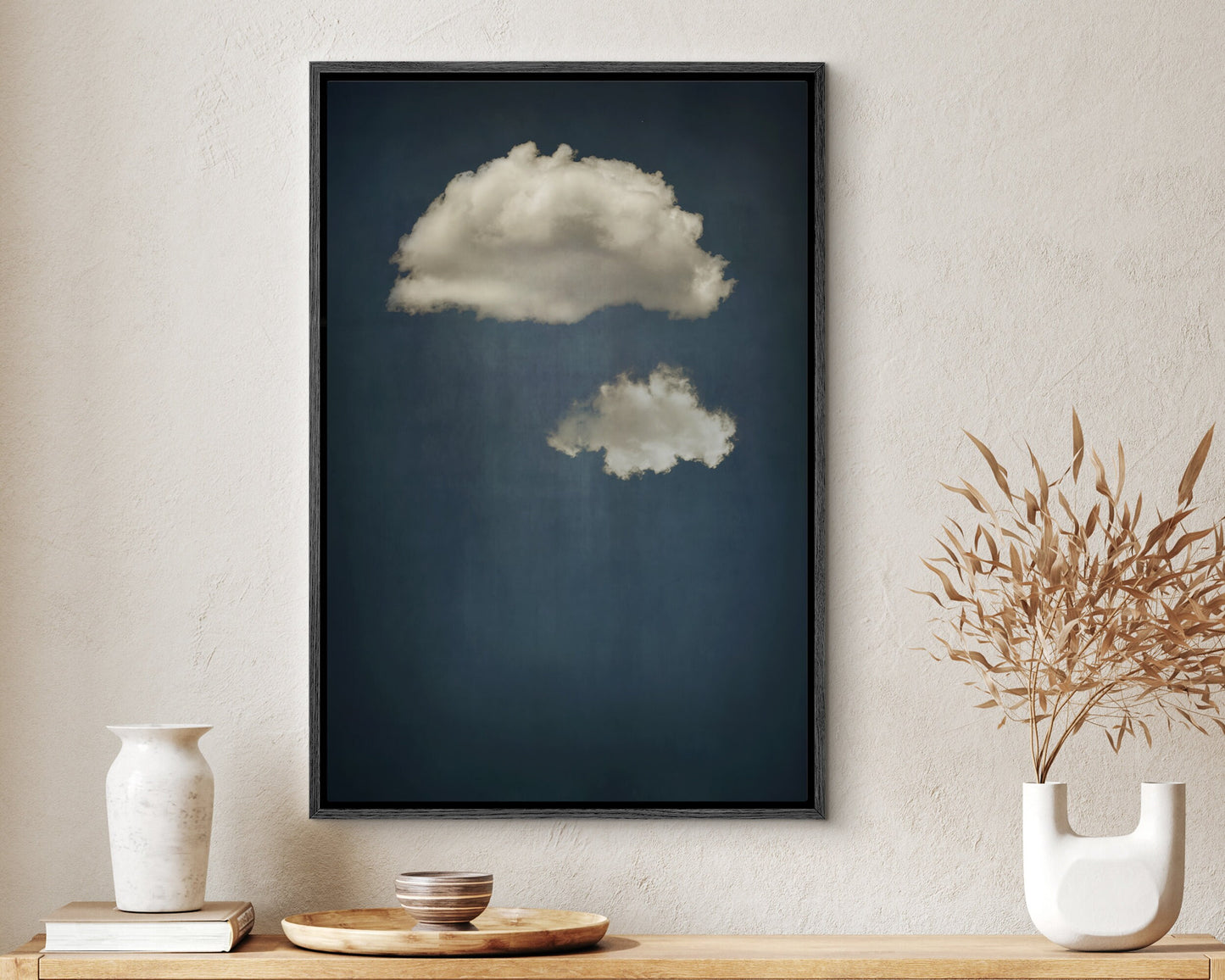 SouthandArt Vintage Moody Clouds Wall Art Print, Cloudy Sky Framed Large Gallery Art, Minimalist Art with hanging kit