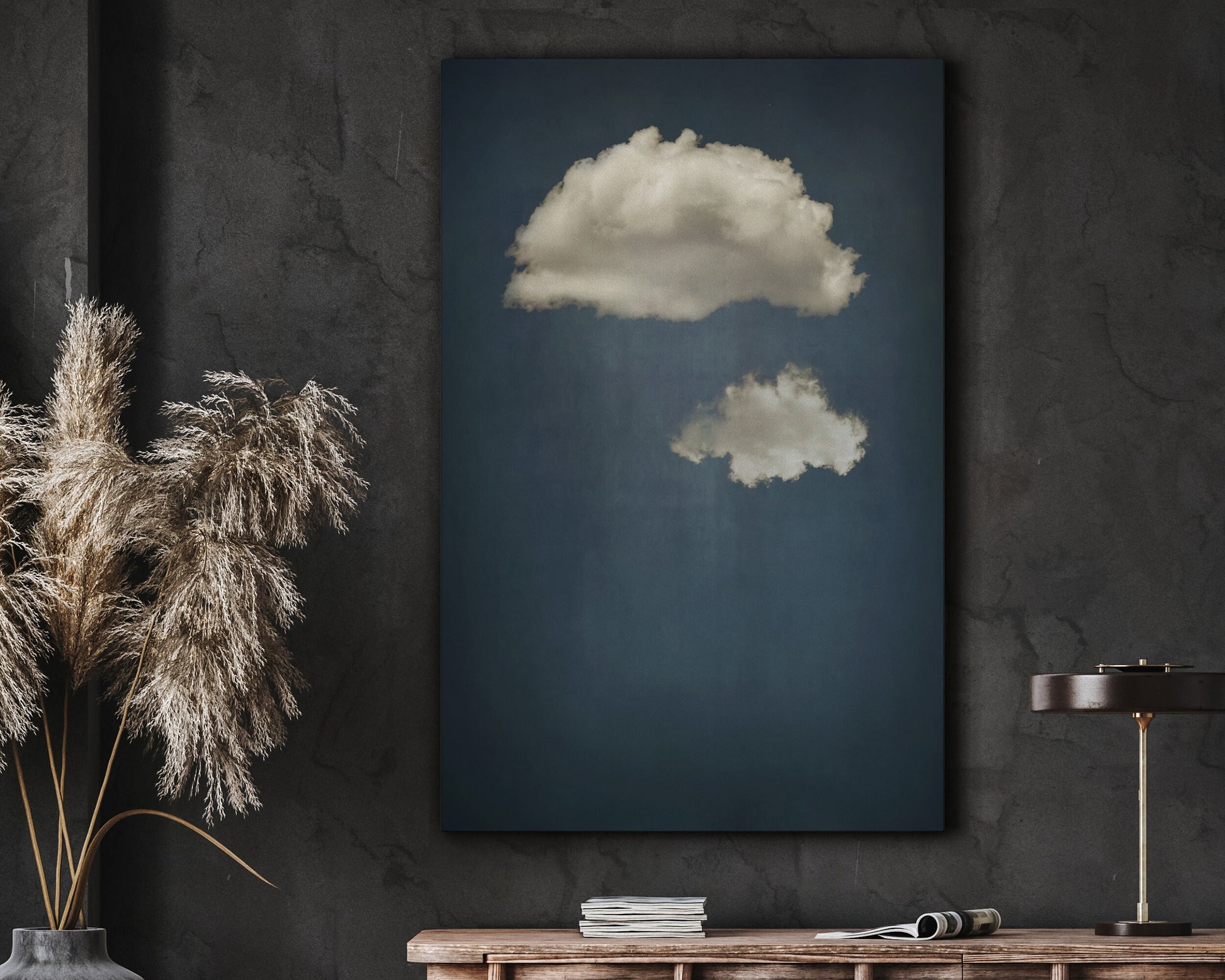 SouthandArt Vintage Moody Clouds Wall Art Print, Cloudy Sky Framed Large Gallery Art, Minimalist Art with hanging kit