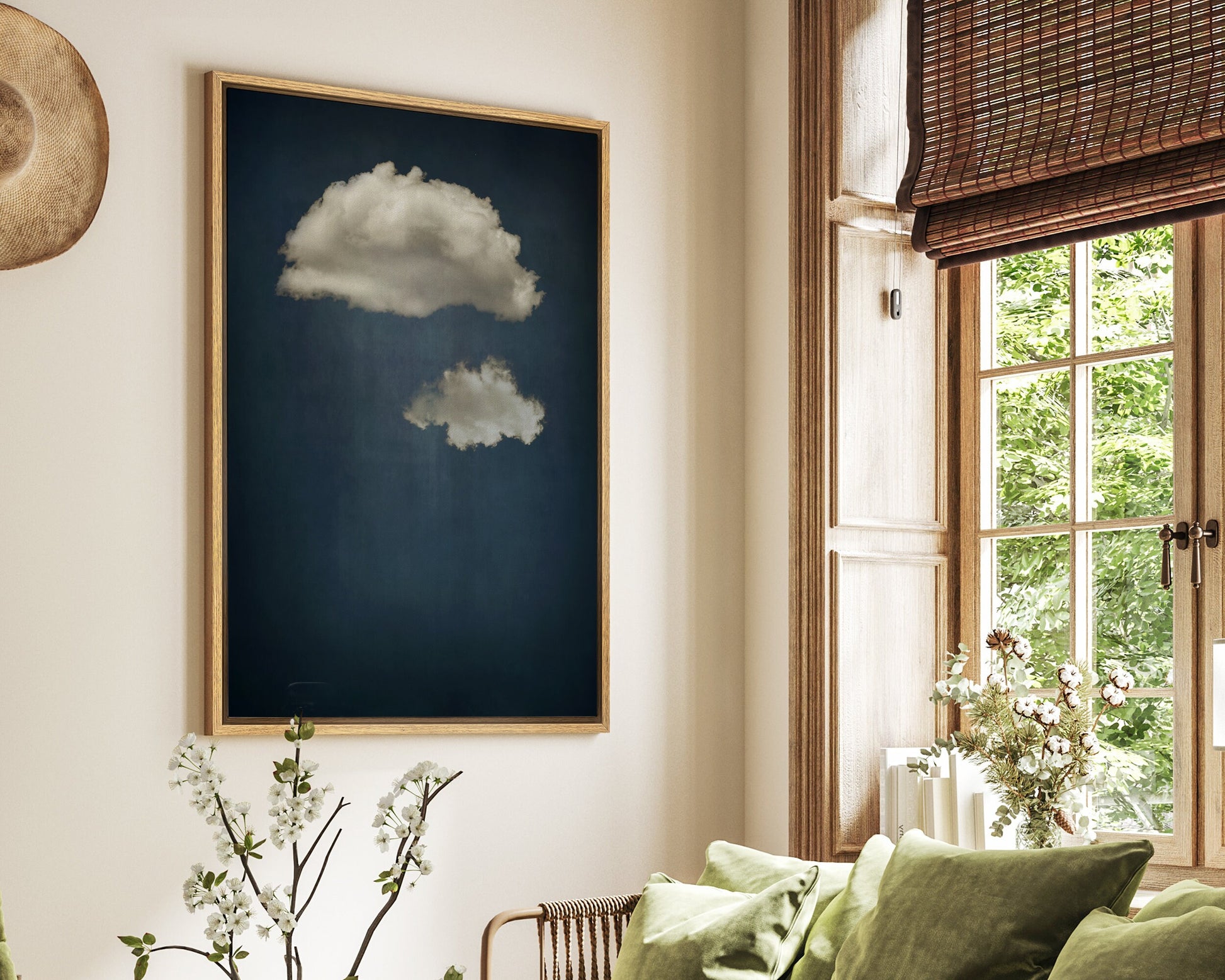 SouthandArt Vintage Moody Clouds Wall Art Print, Cloudy Sky Framed Large Gallery Art, Minimalist Art with hanging kit