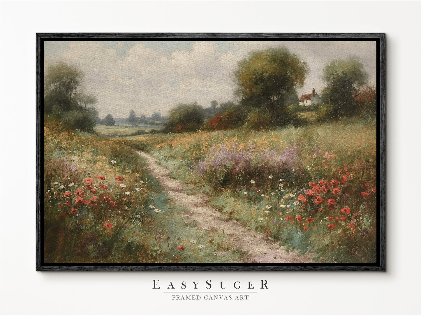 EasySuger Wildflower Field Wall Art Print, Nature Framed Large Gallery Art, Minimalist Art with hanging kit | WF6