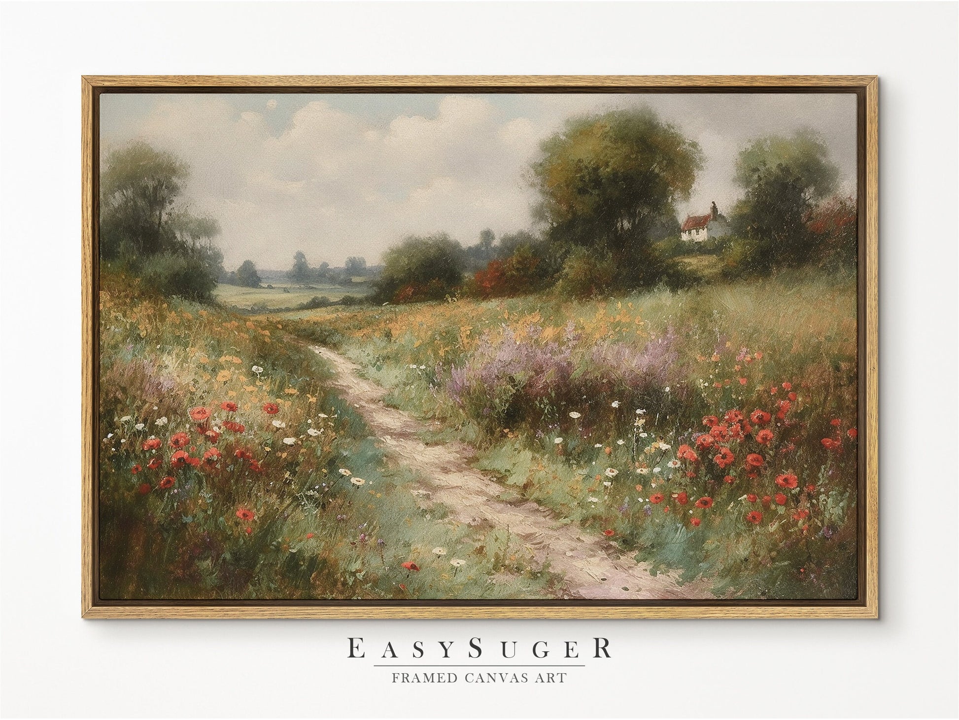 EasySuger Wildflower Field Wall Art Print, Nature Framed Large Gallery Art, Minimalist Art with hanging kit | WF6