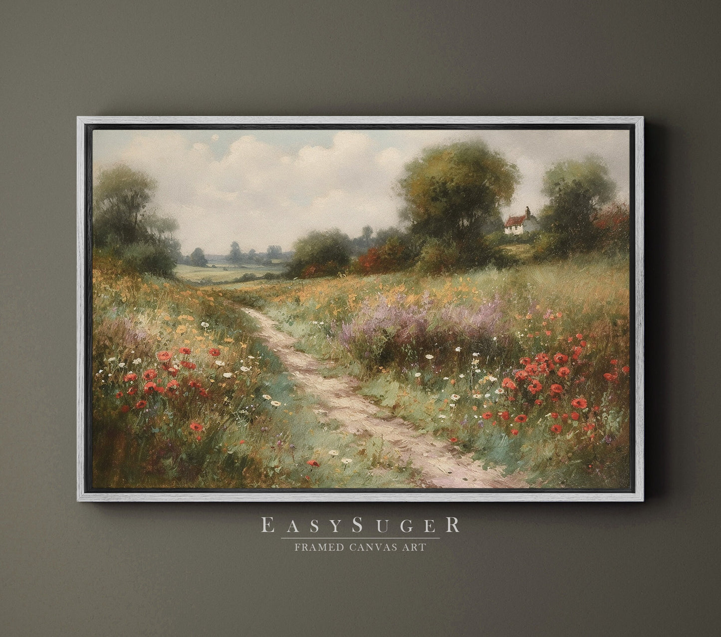 EasySuger Wildflower Field Wall Art Print, Nature Framed Large Gallery Art, Minimalist Art with hanging kit | WF6