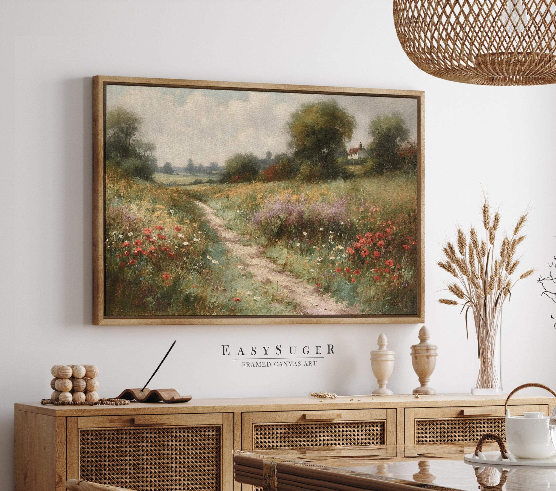 EasySuger Wildflower Field Wall Art Print, Nature Framed Large Gallery Art, Minimalist Art with hanging kit | WF6