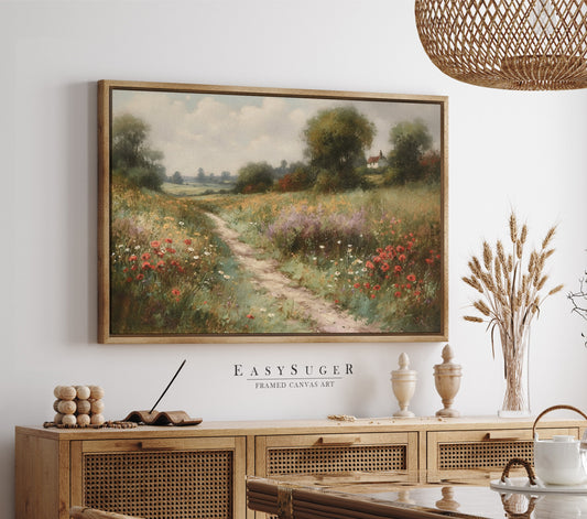 EasySuger Wildflower Field Wall Art Print, Nature Framed Large Gallery Art, Minimalist Art with hanging kit | WF6