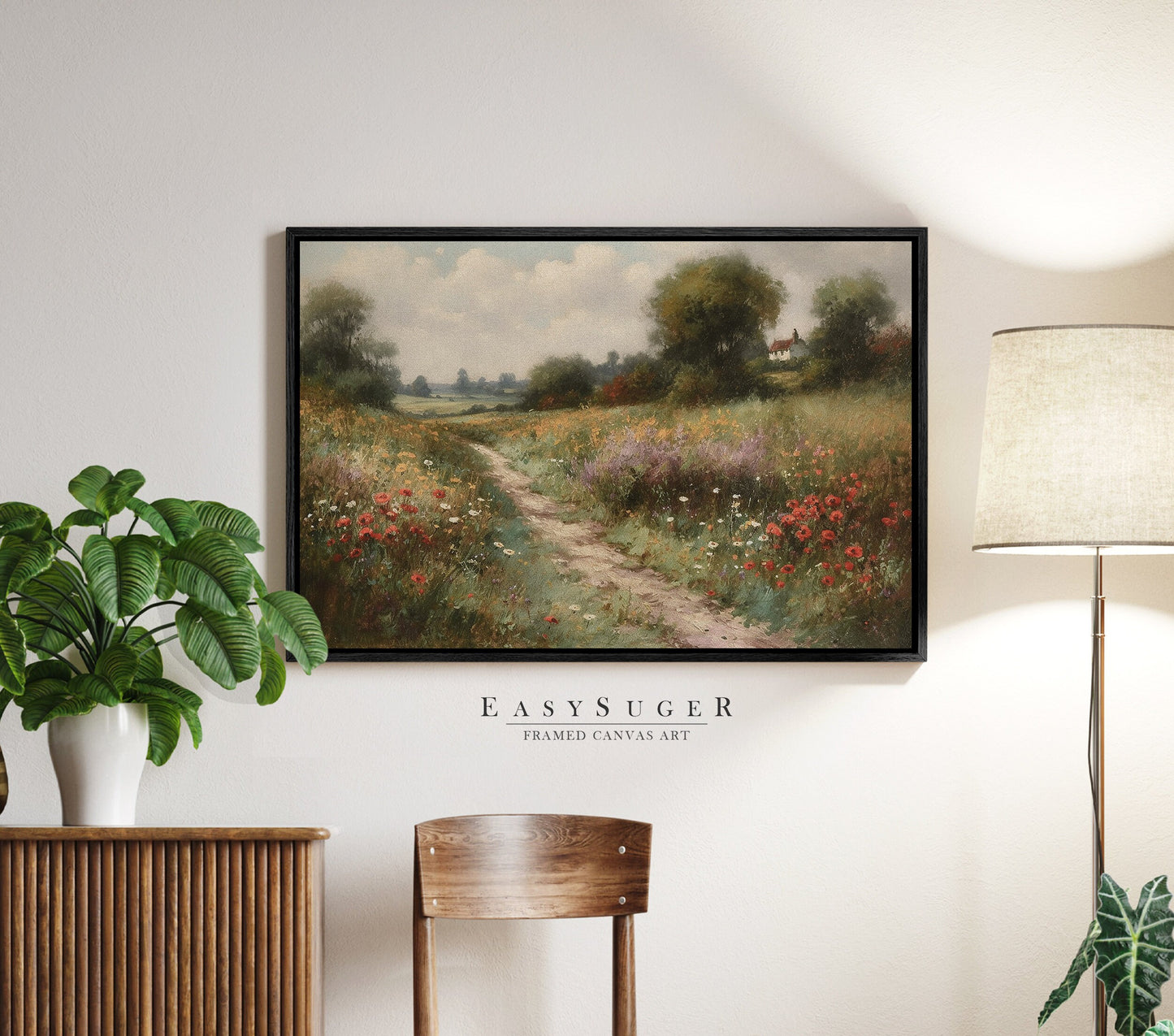 EasySuger Wildflower Field Wall Art Print, Nature Framed Large Gallery Art, Minimalist Art with hanging kit | WF6