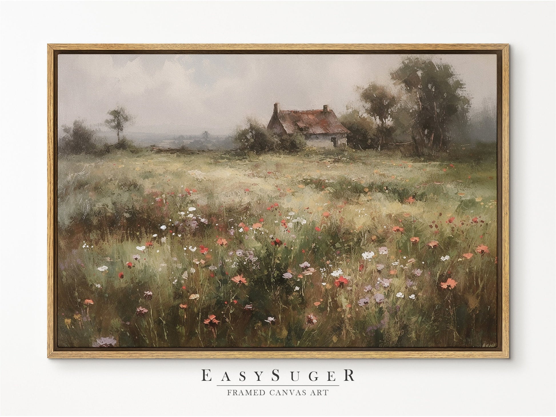 EasySuger Wildflower Field Wall Art Print, Nature Framed Large Gallery Art, Minimalist Art with hanging kit