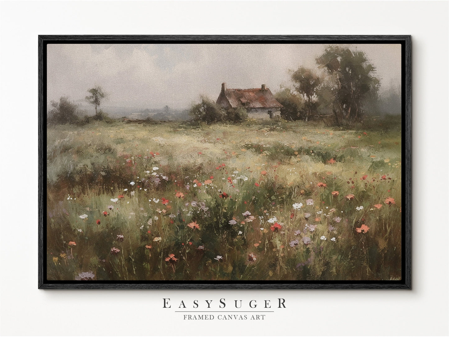 EasySuger Wildflower Field Wall Art Print, Nature Framed Large Gallery Art, Minimalist Art with hanging kit