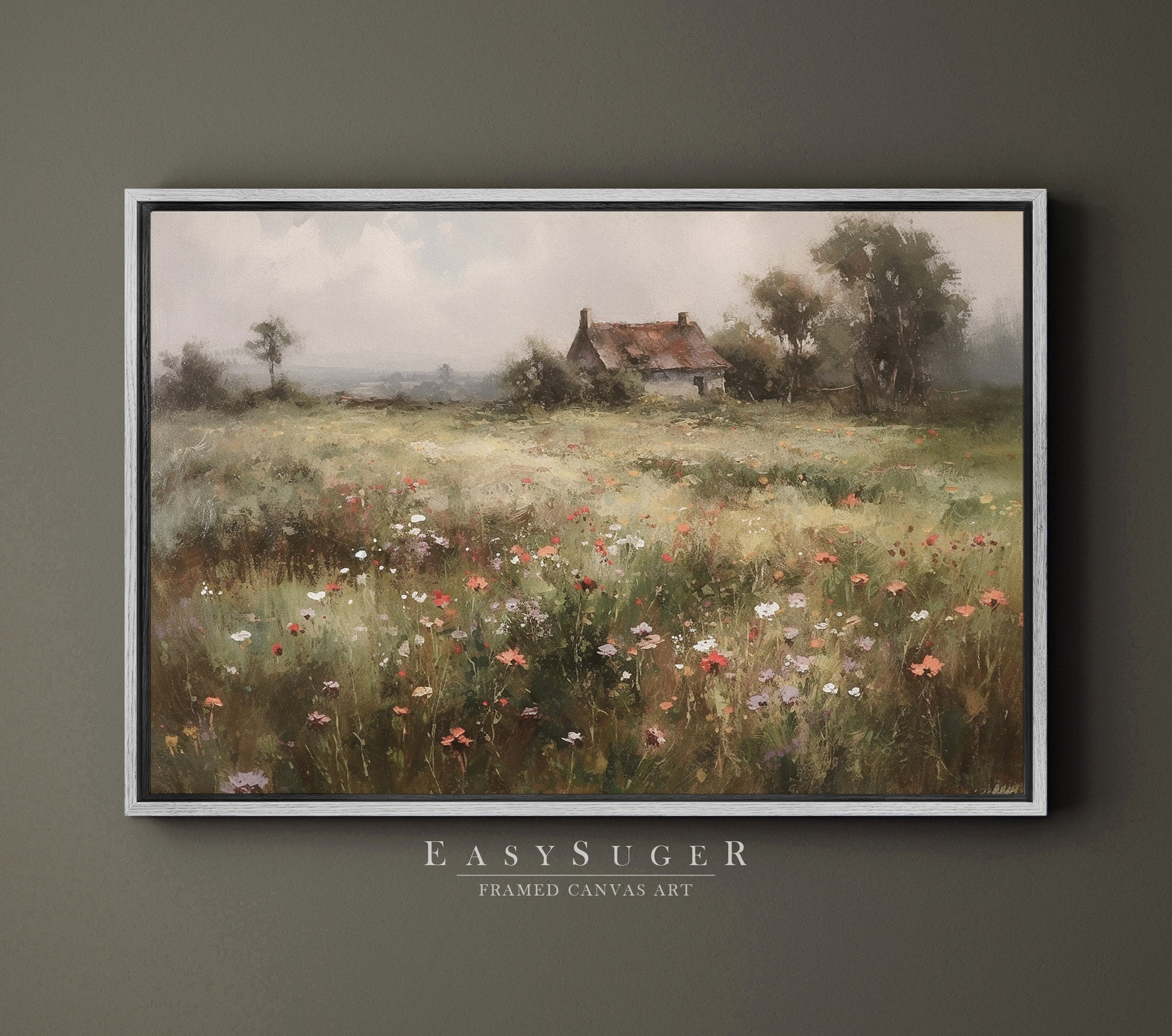 EasySuger Wildflower Field Wall Art Print, Nature Framed Large Gallery Art, Minimalist Art with hanging kit