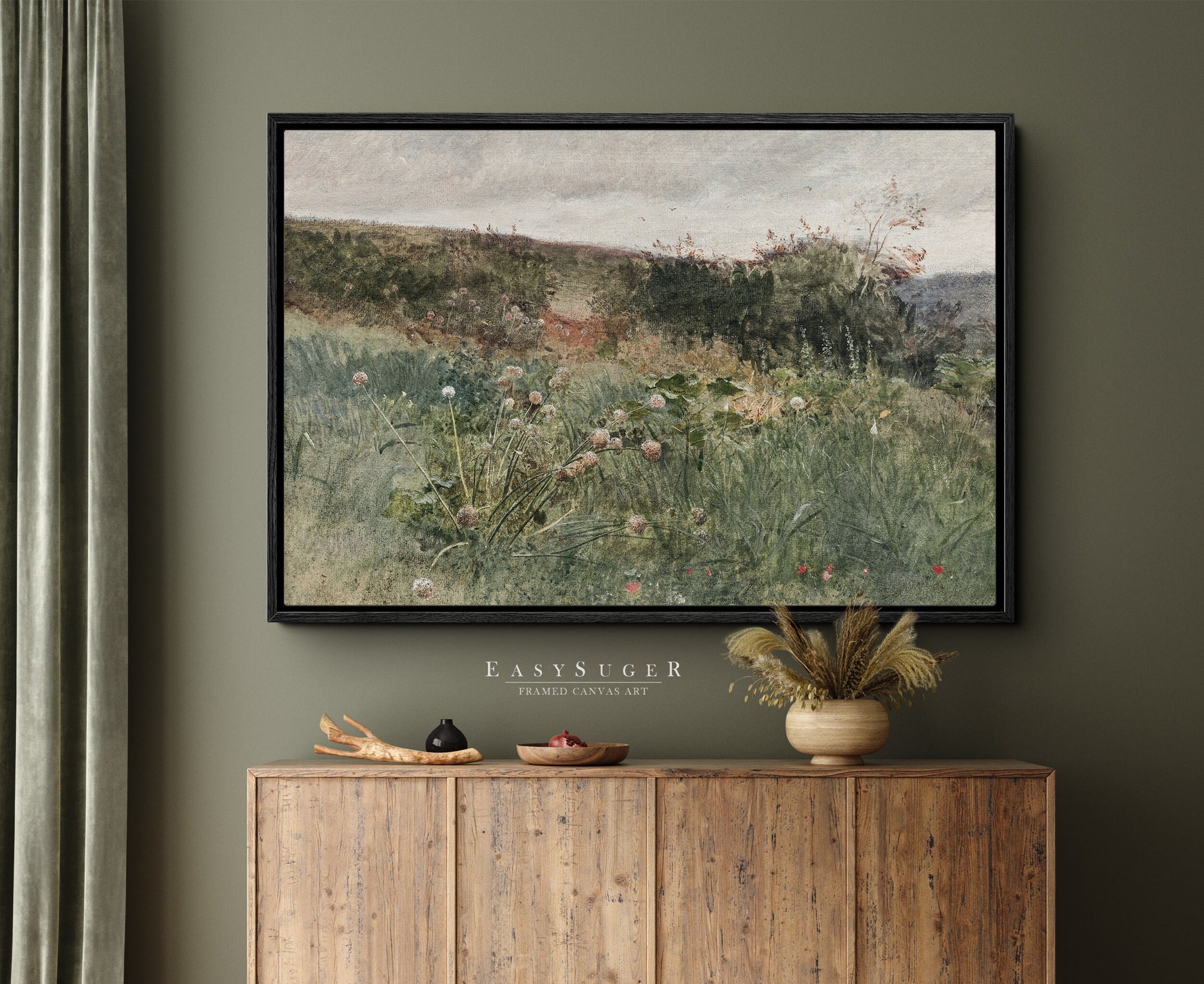 EasySuger Wildflower Field Wall Art Print, Nature Framed Large Gallery Art, Minimalist Art with hanging kit