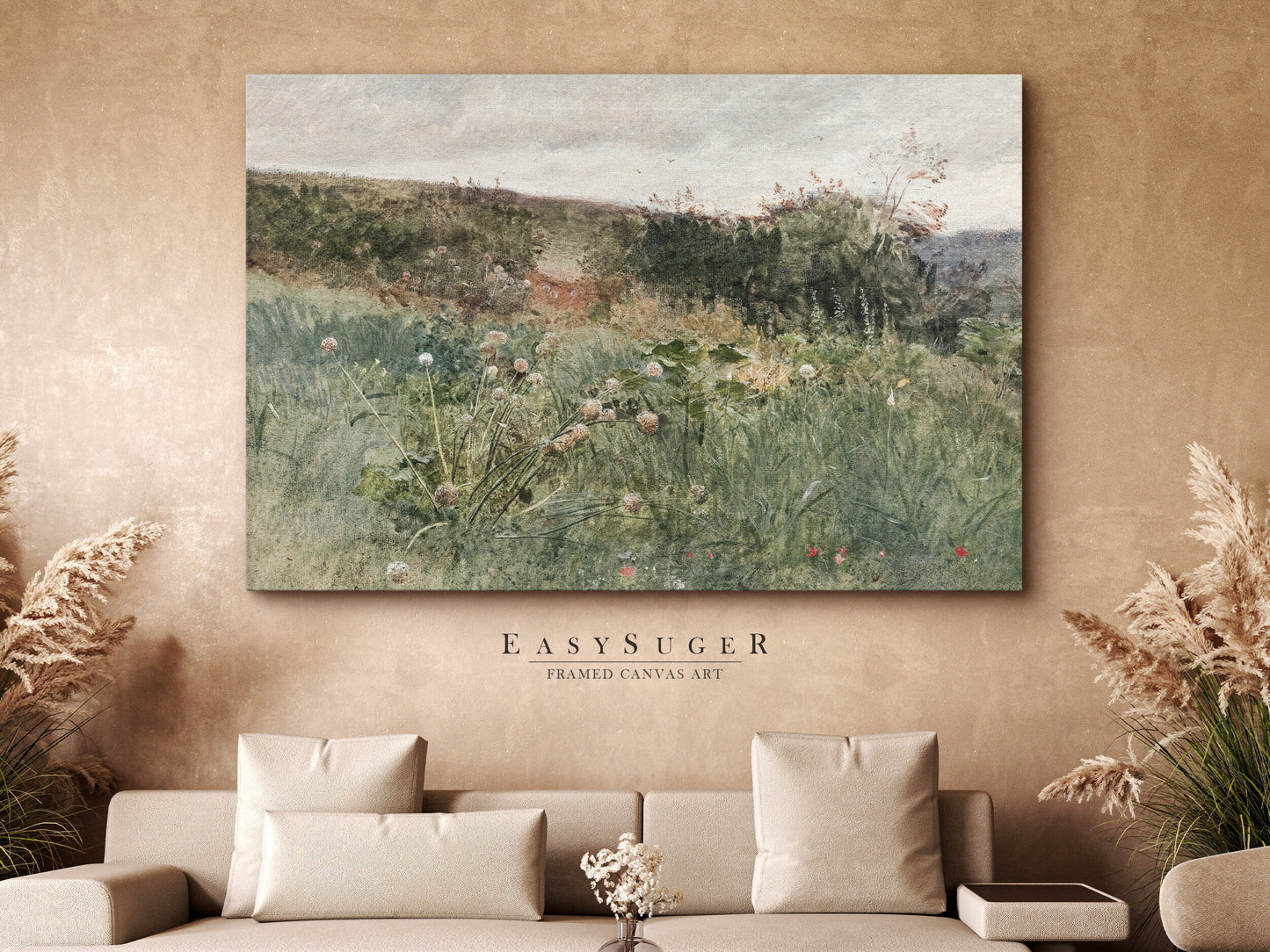 EasySuger Wildflower Field Wall Art Print, Nature Framed Large Gallery Art, Minimalist Art with hanging kit