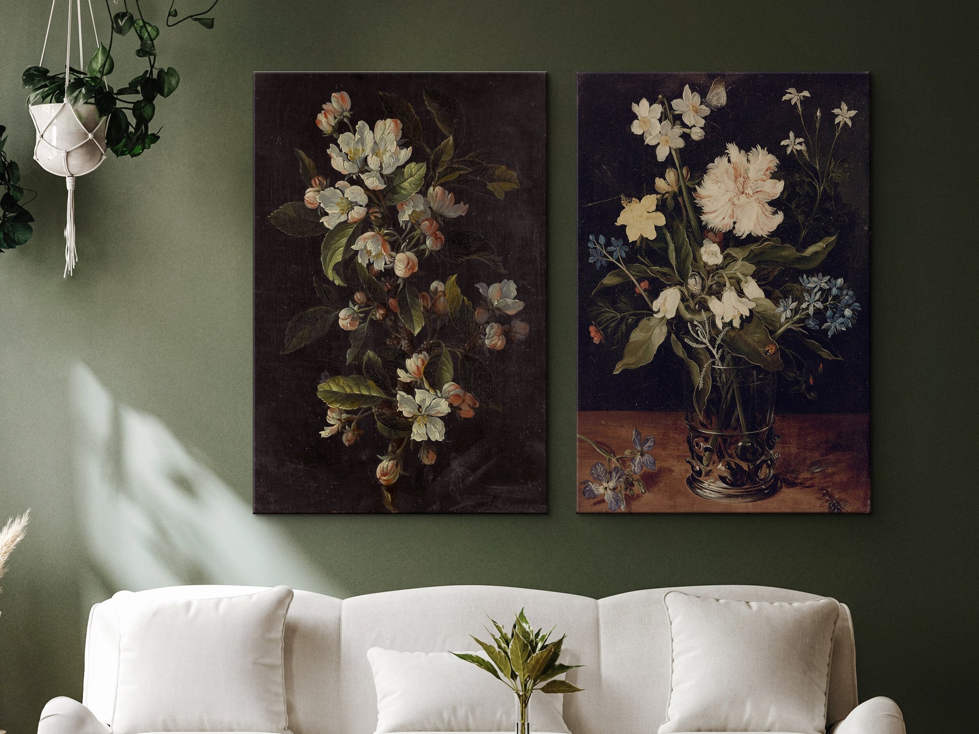 EasySuger 2 Panels Flower Vase Wall Art, Vintage Nature Framed Large Gallery Art, Antique Art Ready to Hang