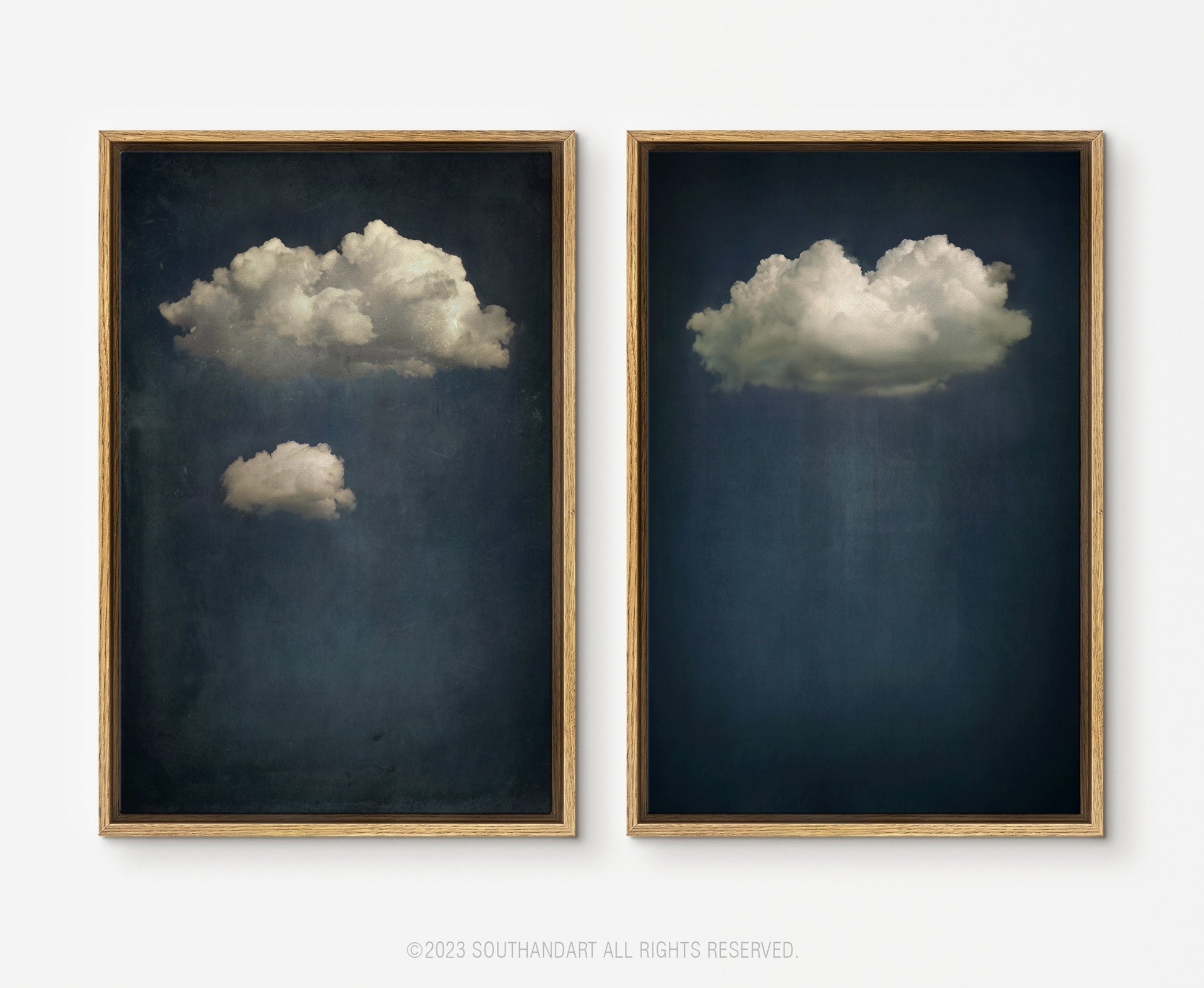 SouthandArt Vintage 3 Panel Moody Clouds Wall Art Print, Cloudy Sky Framed Large Gallery Art, Minimalist Art Ready to Hang