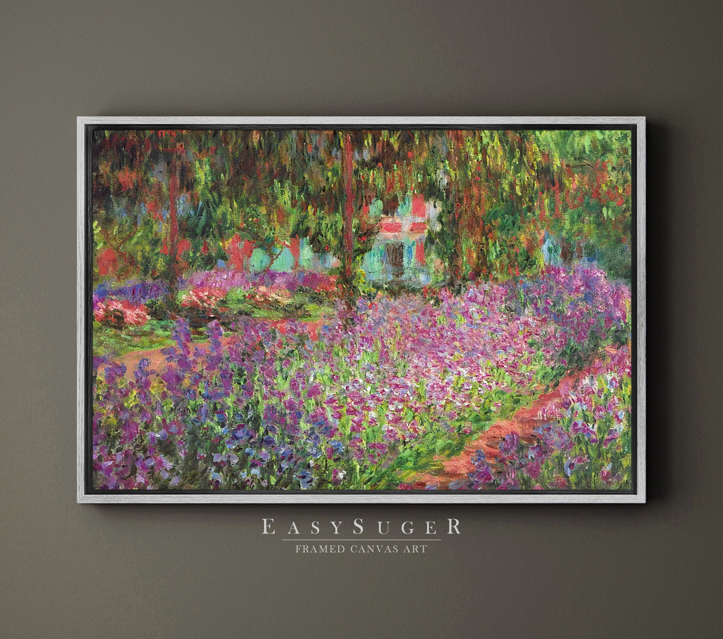 EasySuger Claude Monet The Artist's Garden at Giverny Framed Print | Framed Canvas Wall Art with hanging kit | AG56