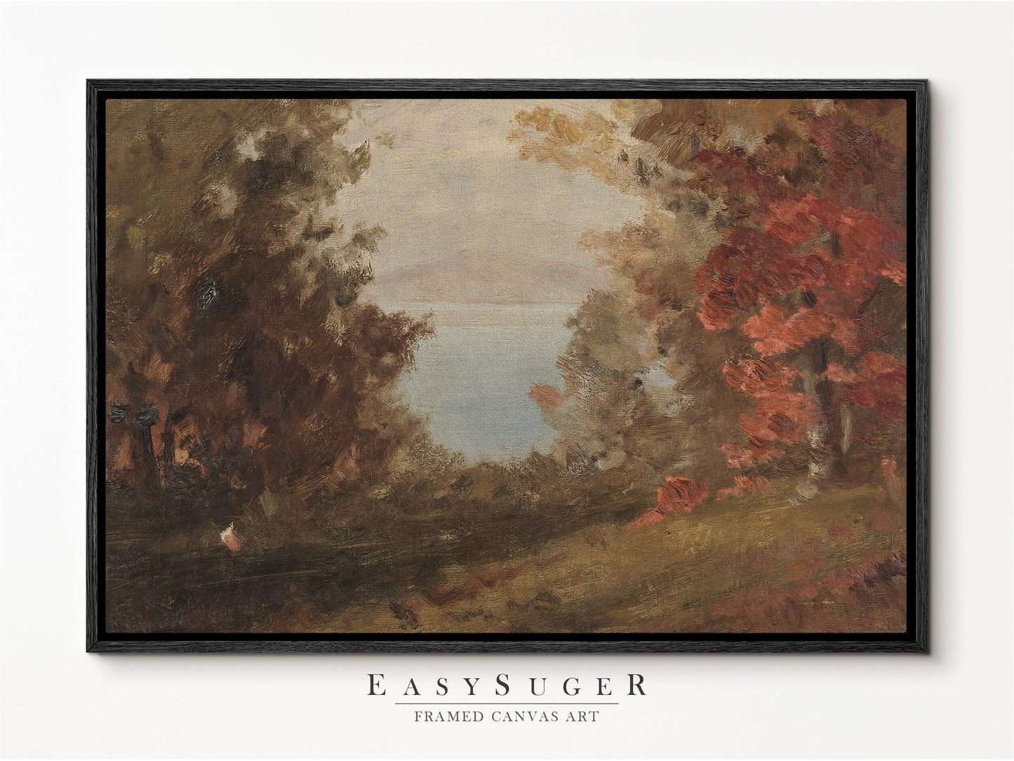 EasySuger Autumn by the River Framed Canvas Art, Nature Framed Large Gallery Art, Minimalist Art Ready to Hang (with hanging kit) VT-38