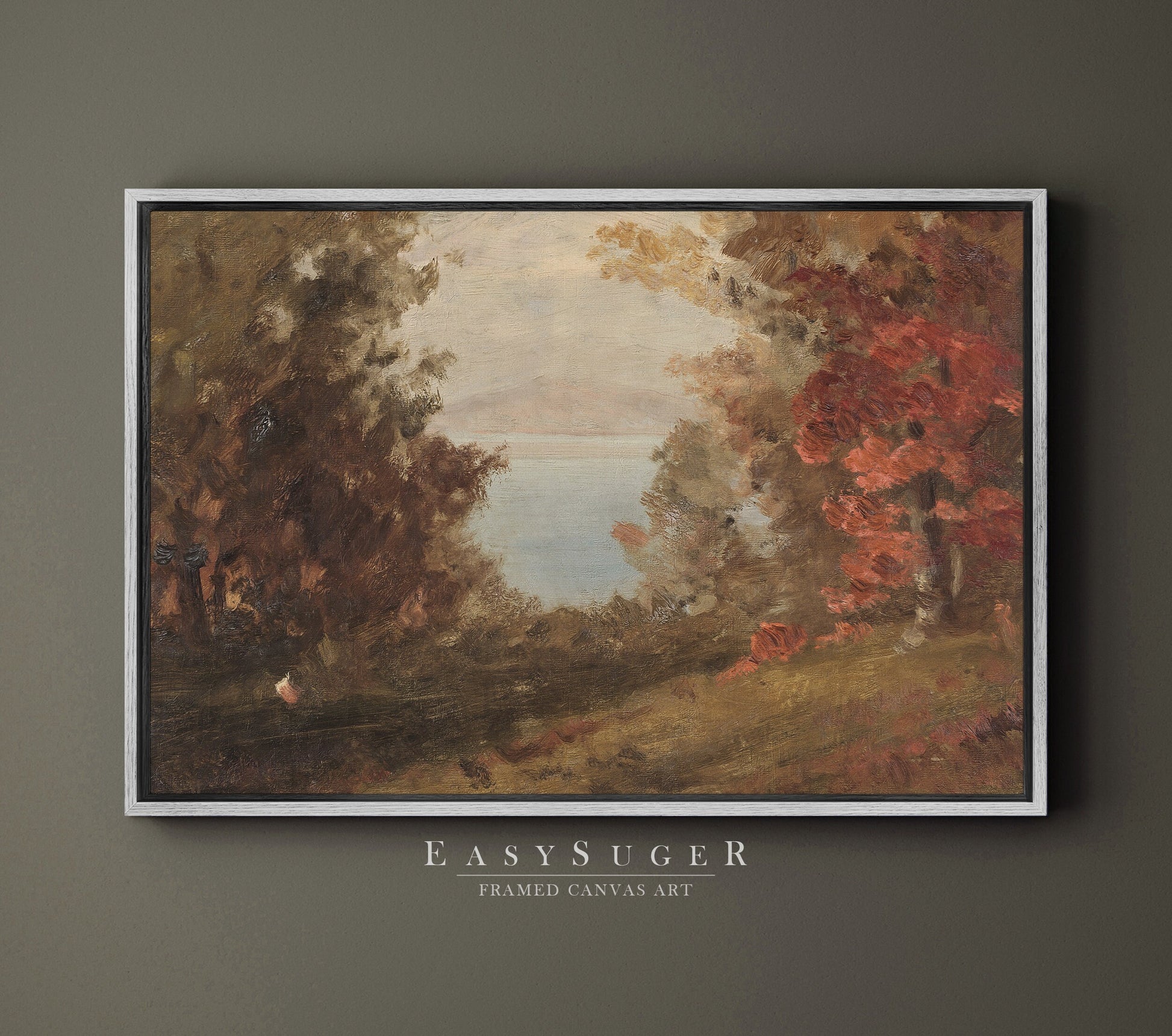 EasySuger Autumn by the River Framed Canvas Art, Nature Framed Large Gallery Art, Minimalist Art Ready to Hang (with hanging kit) VT-38