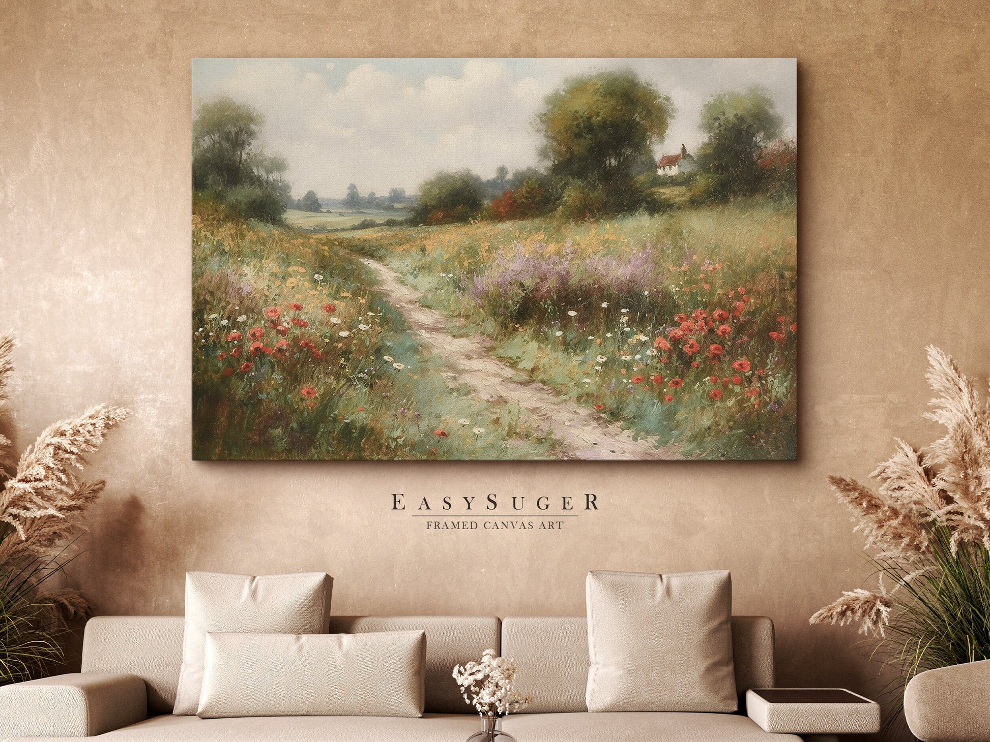 EasySuger Wildflower Field Wall Art Print, Nature Framed Large Gallery Art, Minimalist Art with hanging kit | WF6