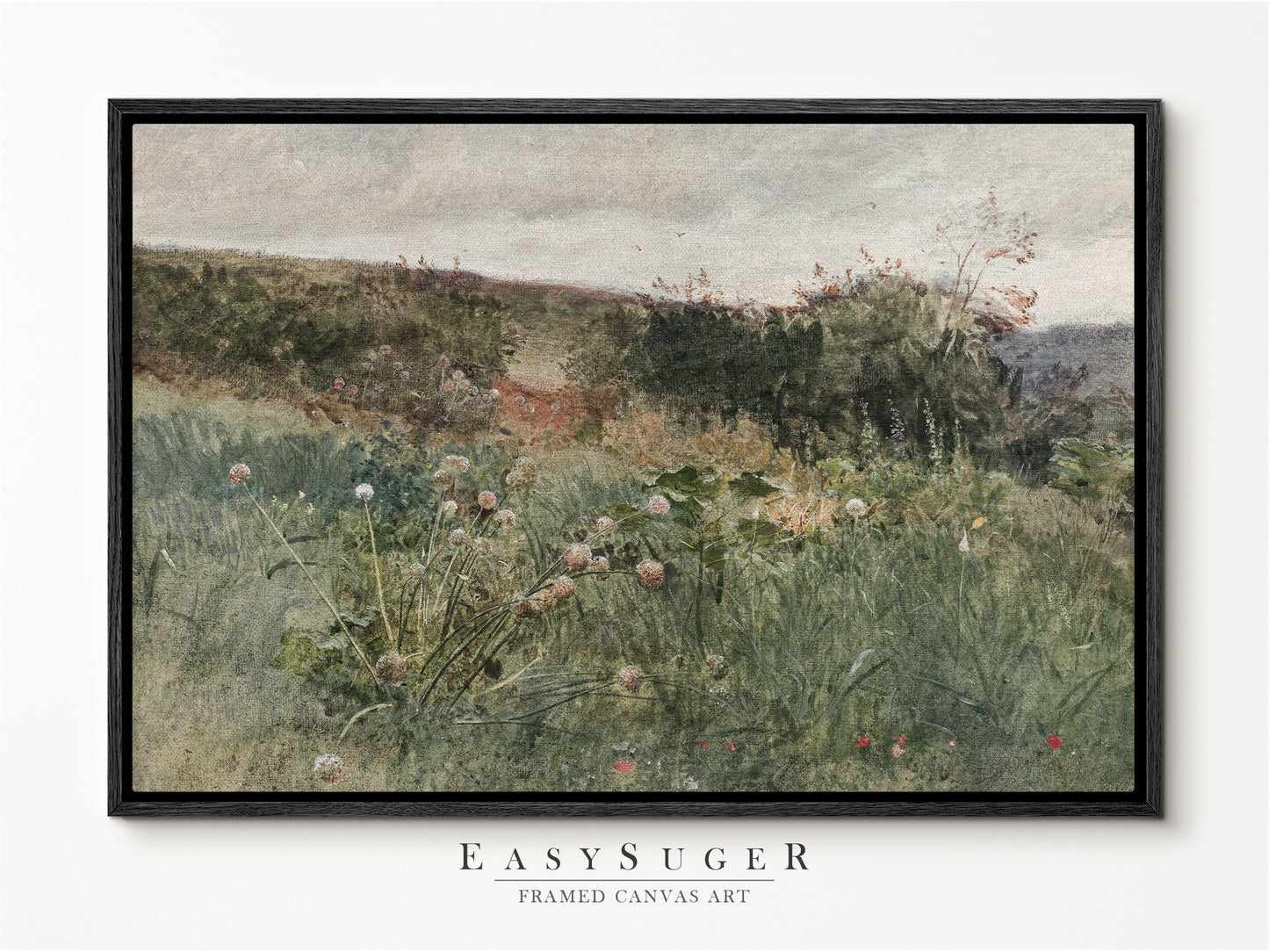 EasySuger Wildflower Field Wall Art Print, Nature Framed Large Gallery Art, Minimalist Art with hanging kit